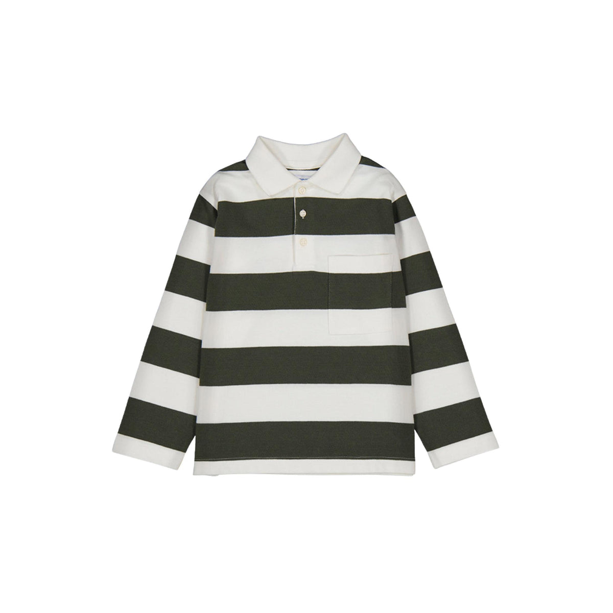 Olive Green Striped Long Sleeve Polo