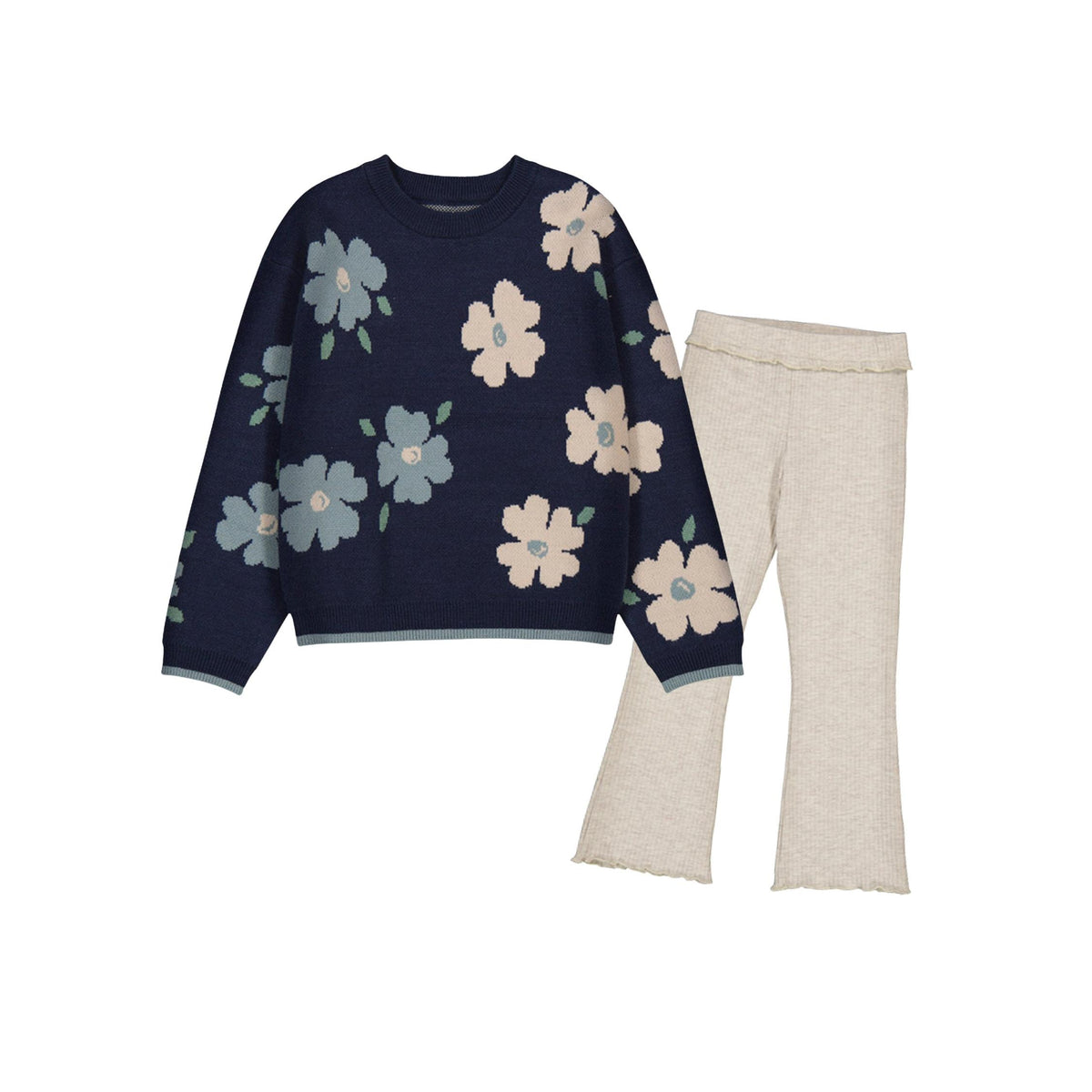 Sand Ribbed Knit Flare Leggings