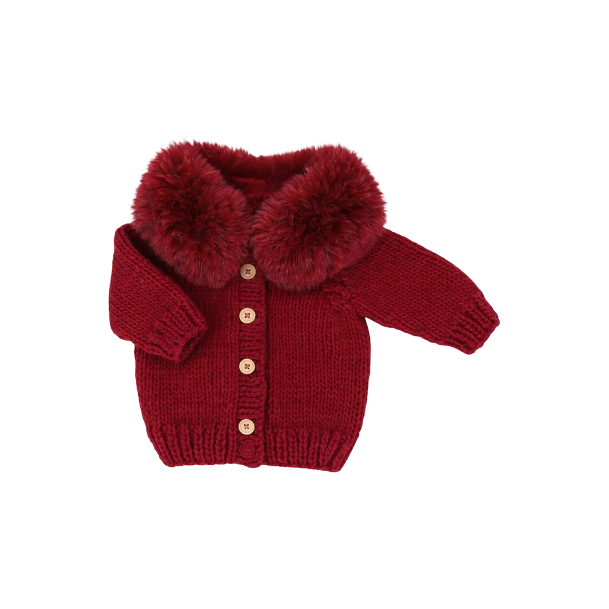 Fur Collar Crimson Cardigan