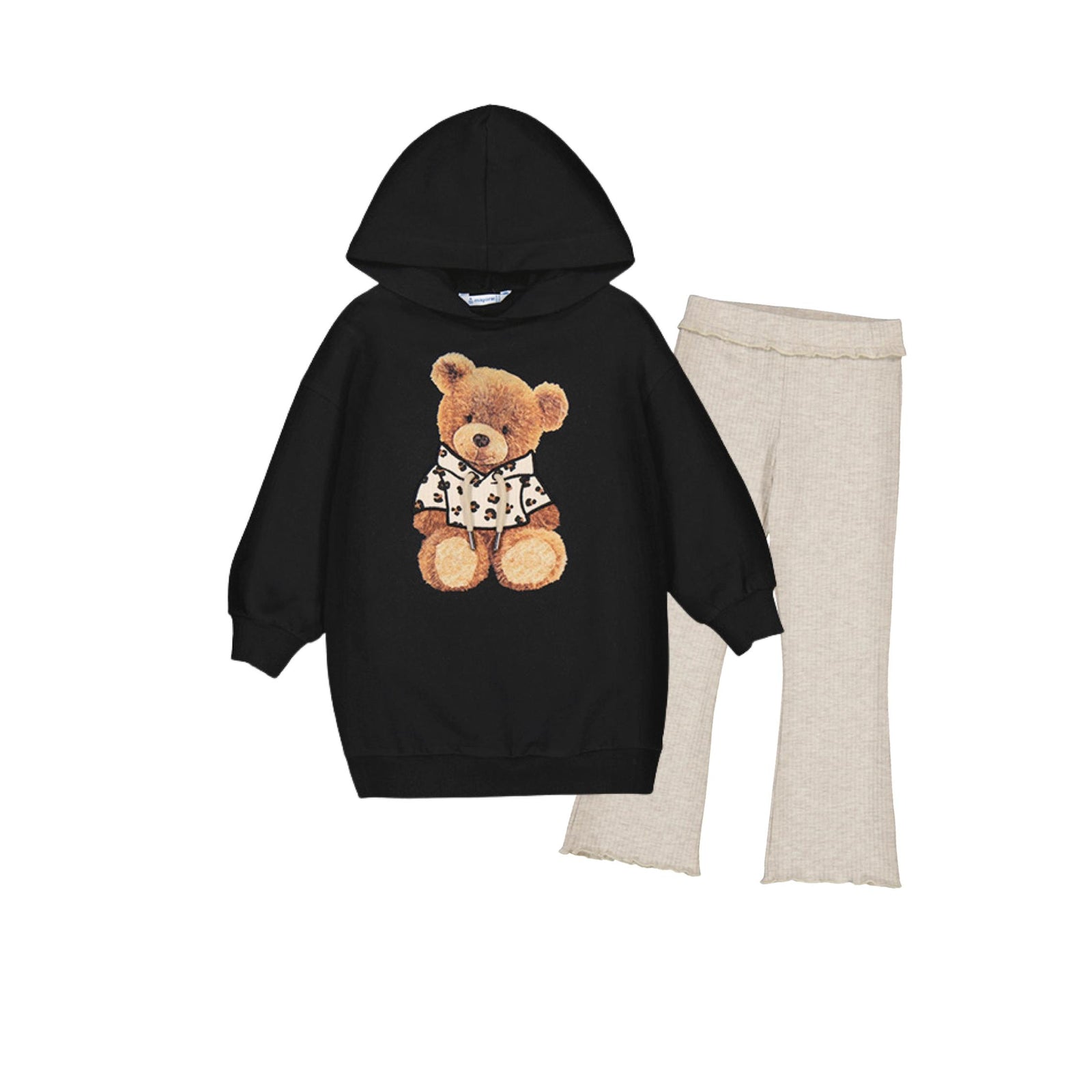Black Fleece Teddy Bear Motif Hooded Dress