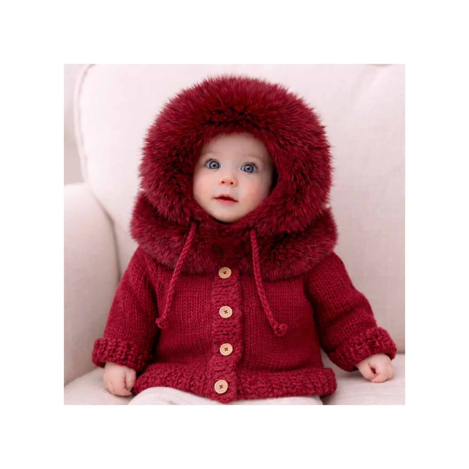 Fur Collar Crimson Cardigan