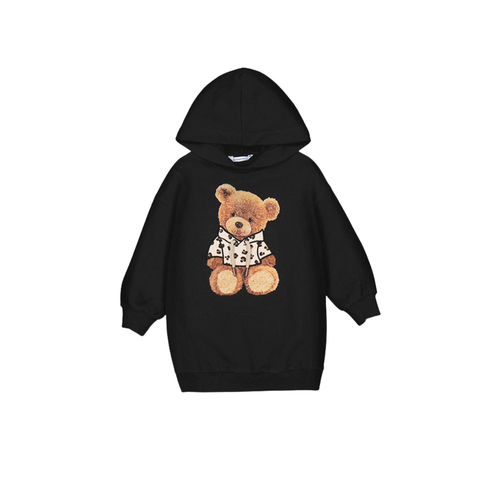 Black Fleece Teddy Bear Motif Hooded Dress
