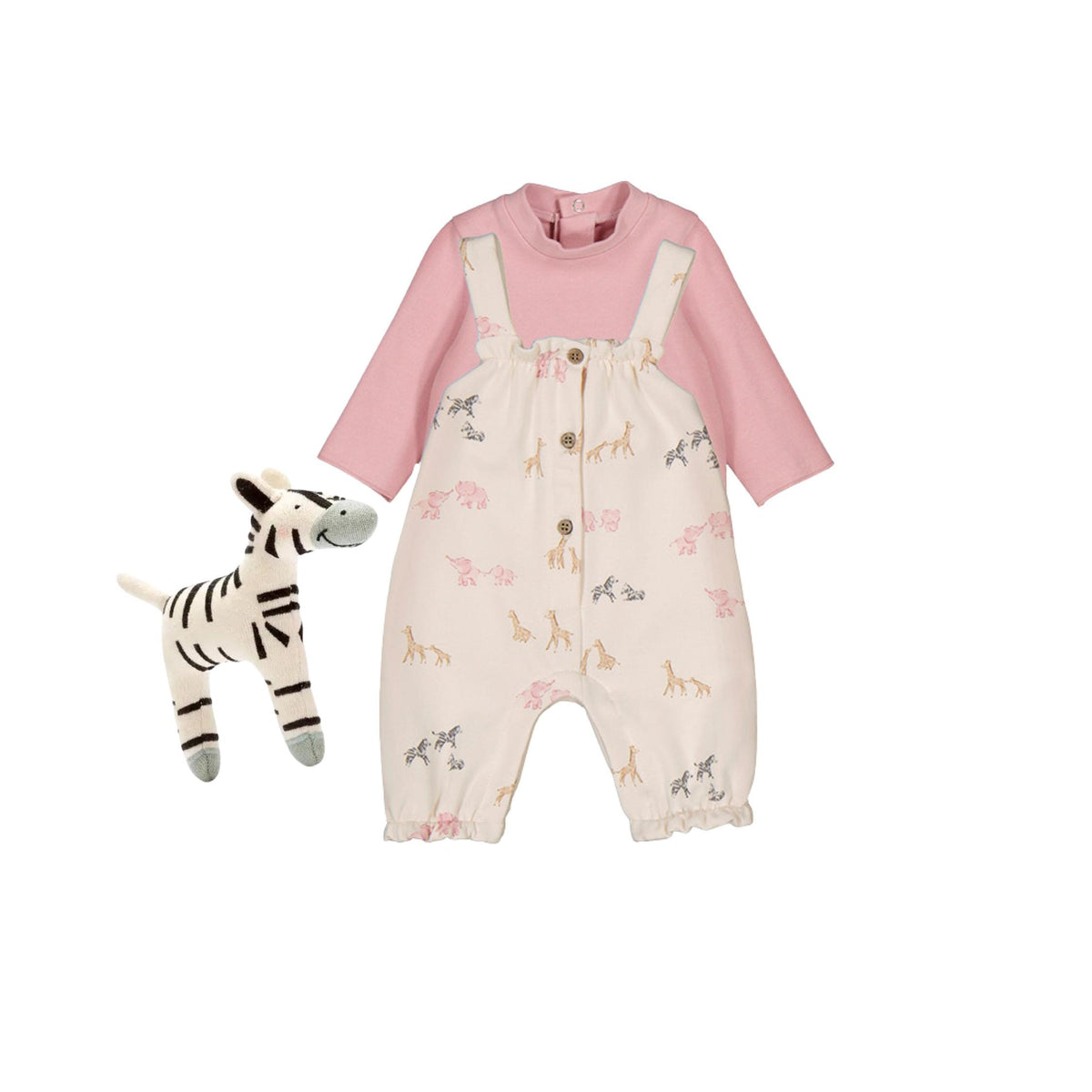 Baby Girl Safari Print Dungaree Layette Set