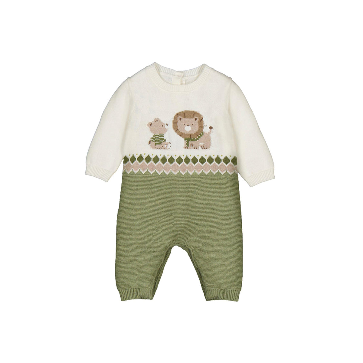 Lion &amp; Bear Motif Layette Knit Romper