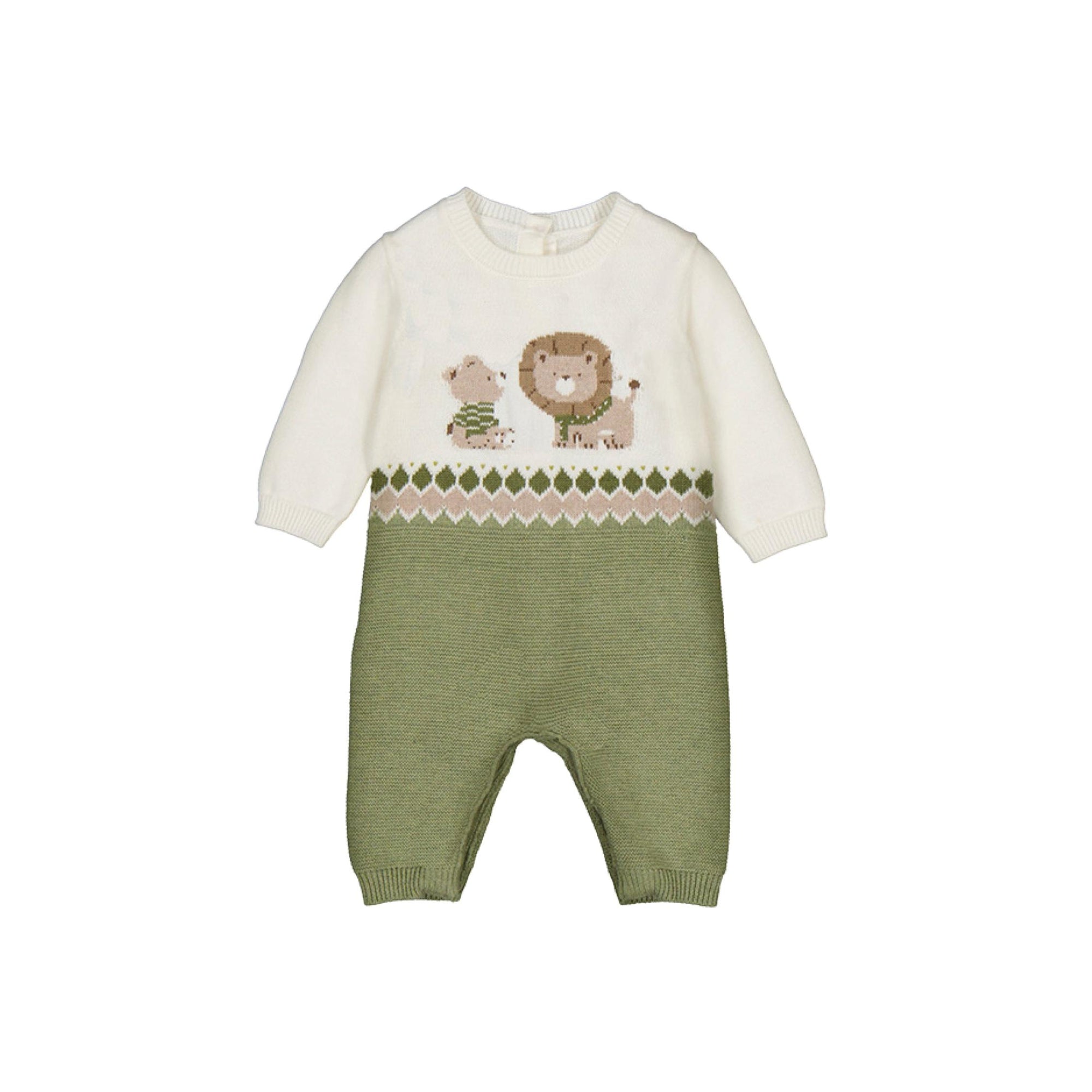 Lion & Bear Motif Layette Knit Romper