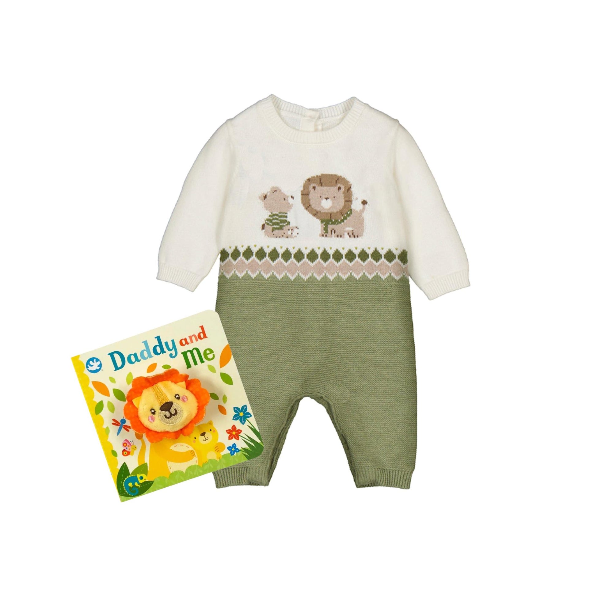 Lion & Bear Motif Layette Knit Romper