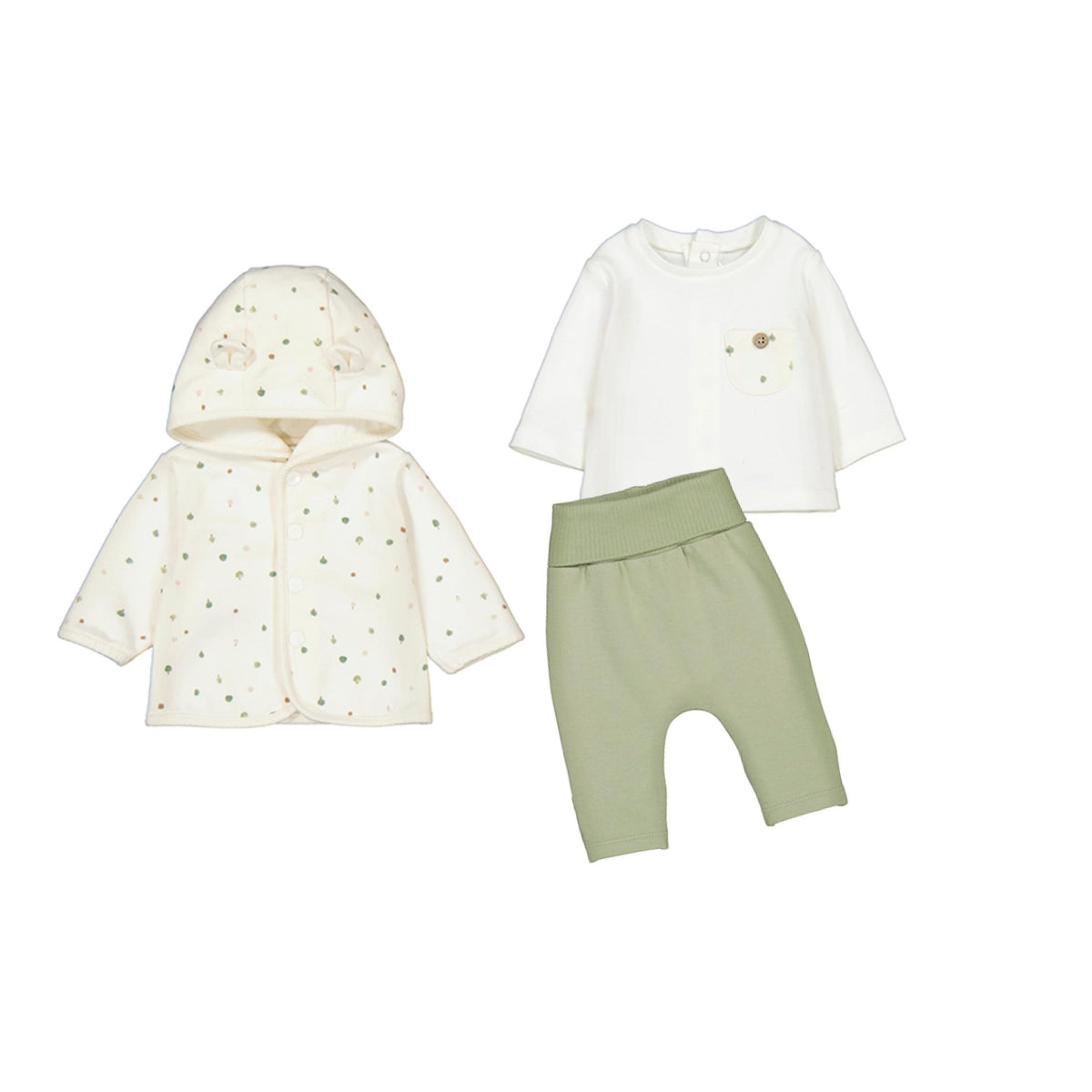 Newborn Sage Green &amp; Ivory 3-Piece Layette Tracksuit