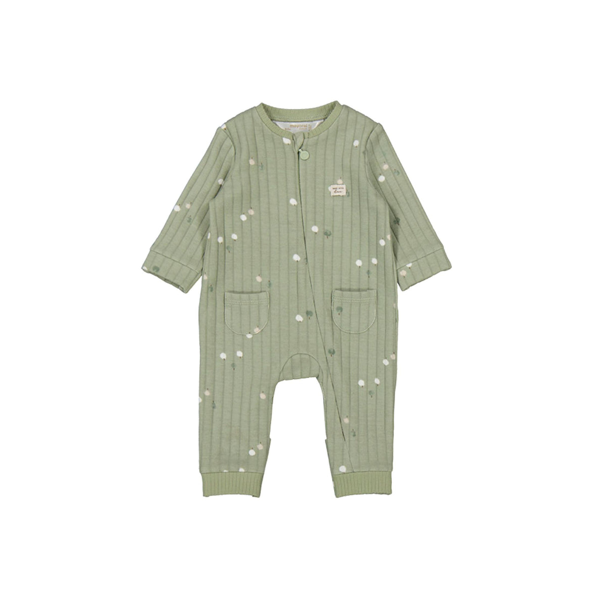 Layette Sage Green Print Rib Romper