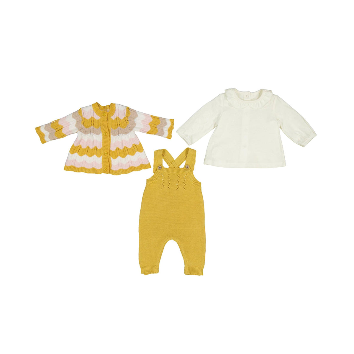 Layette Baby Girl 3-Piece Knit Dungaree Gift Set - Chamomile