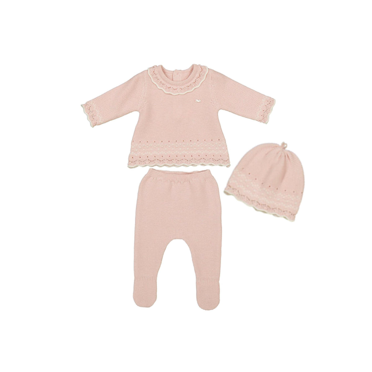 Layette Baby Girl 3-Piece Pink Knit Hat &amp; Sweater Gift Set
