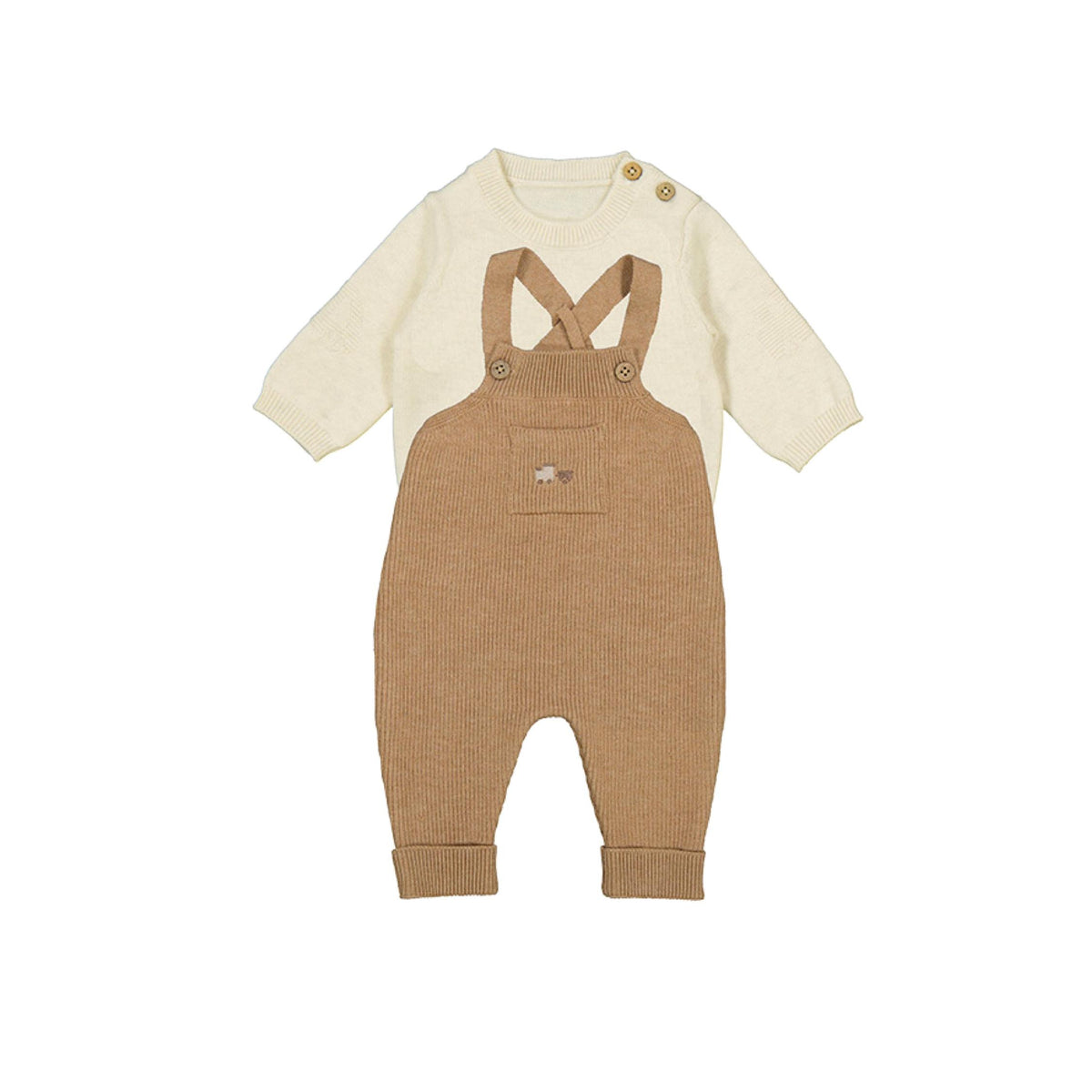 Layette Baby Boy 2-Piece Knit Dungaree Gift  Set - Toffee