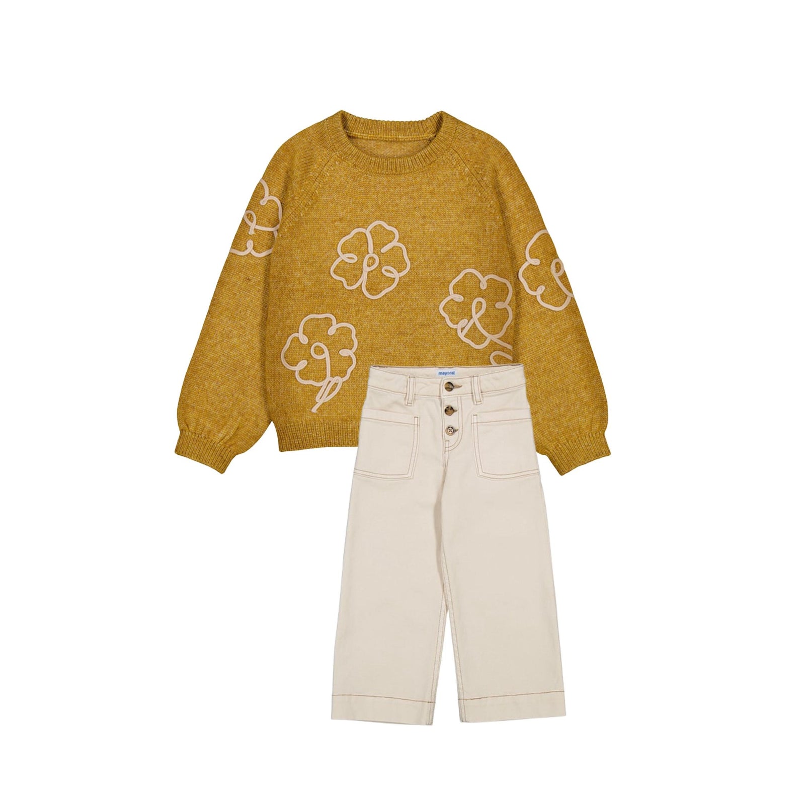 Girls’ Twill Marine Wide Leg Pants-Almond