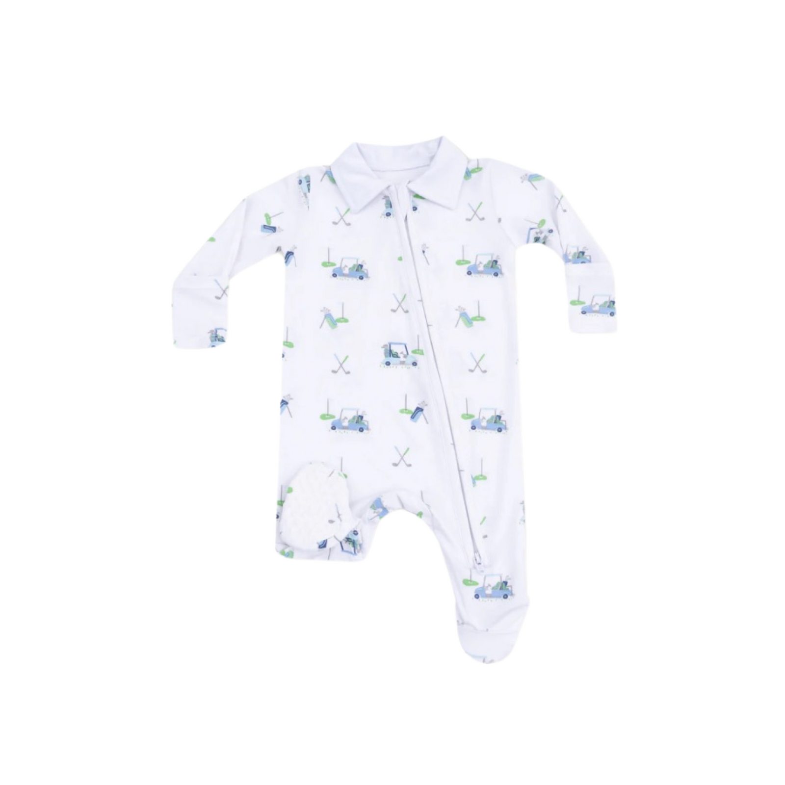 Baby Golf Carts Blue Polo 2 Way Zipper Footie