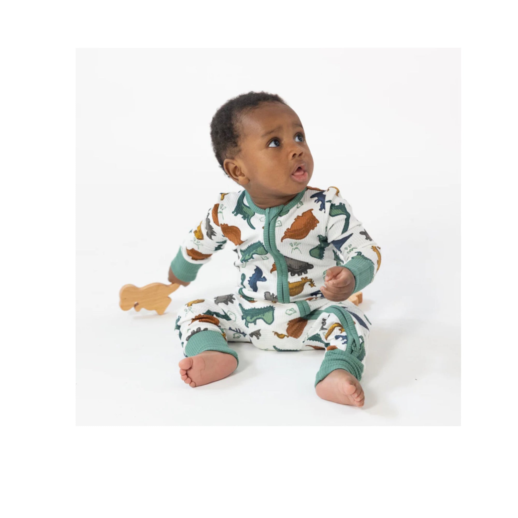 Dino Rocks Thermal Waffle 2-Way Zipper Romper