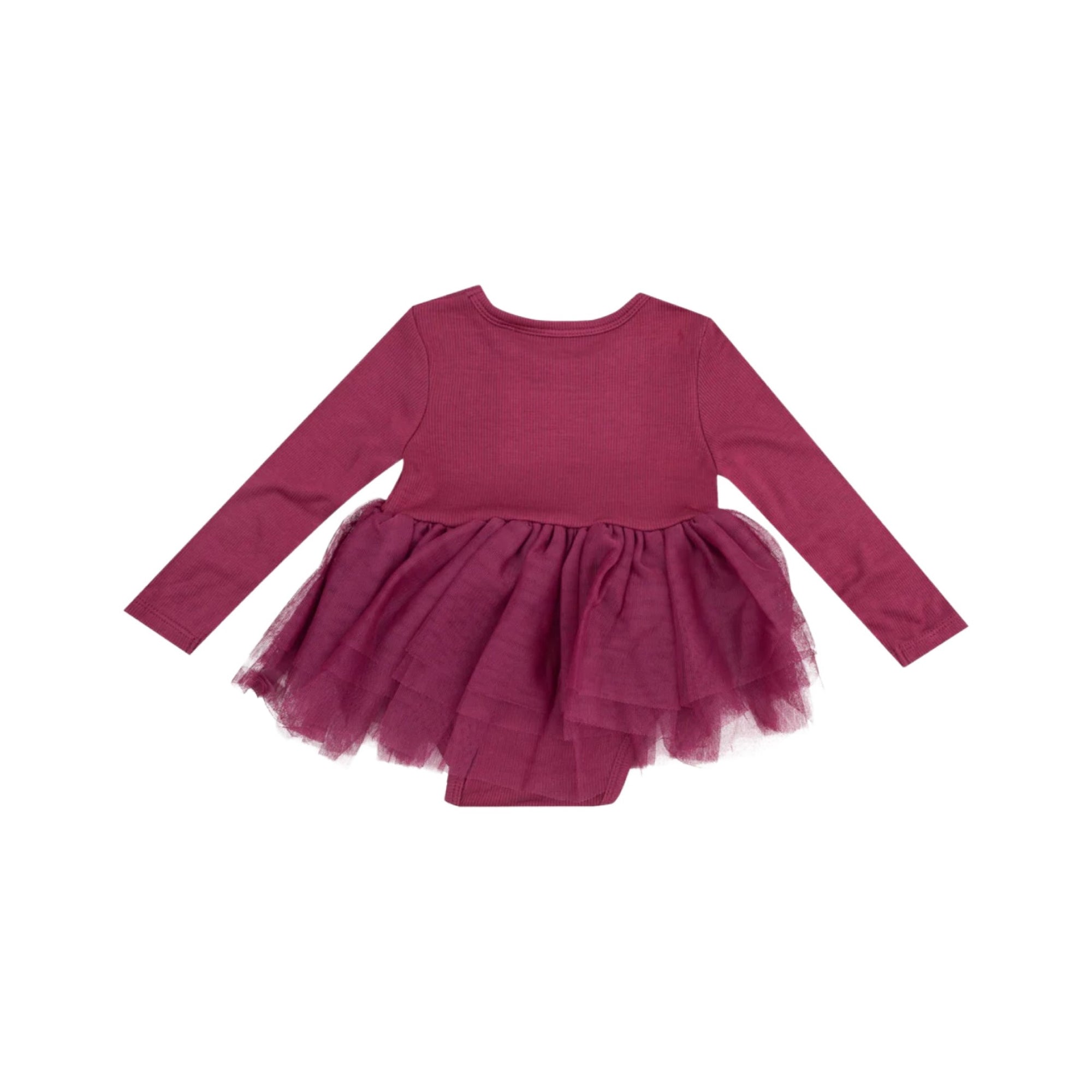 Burgundy Rose Bud Tutu Tulle Bodysuit Dress