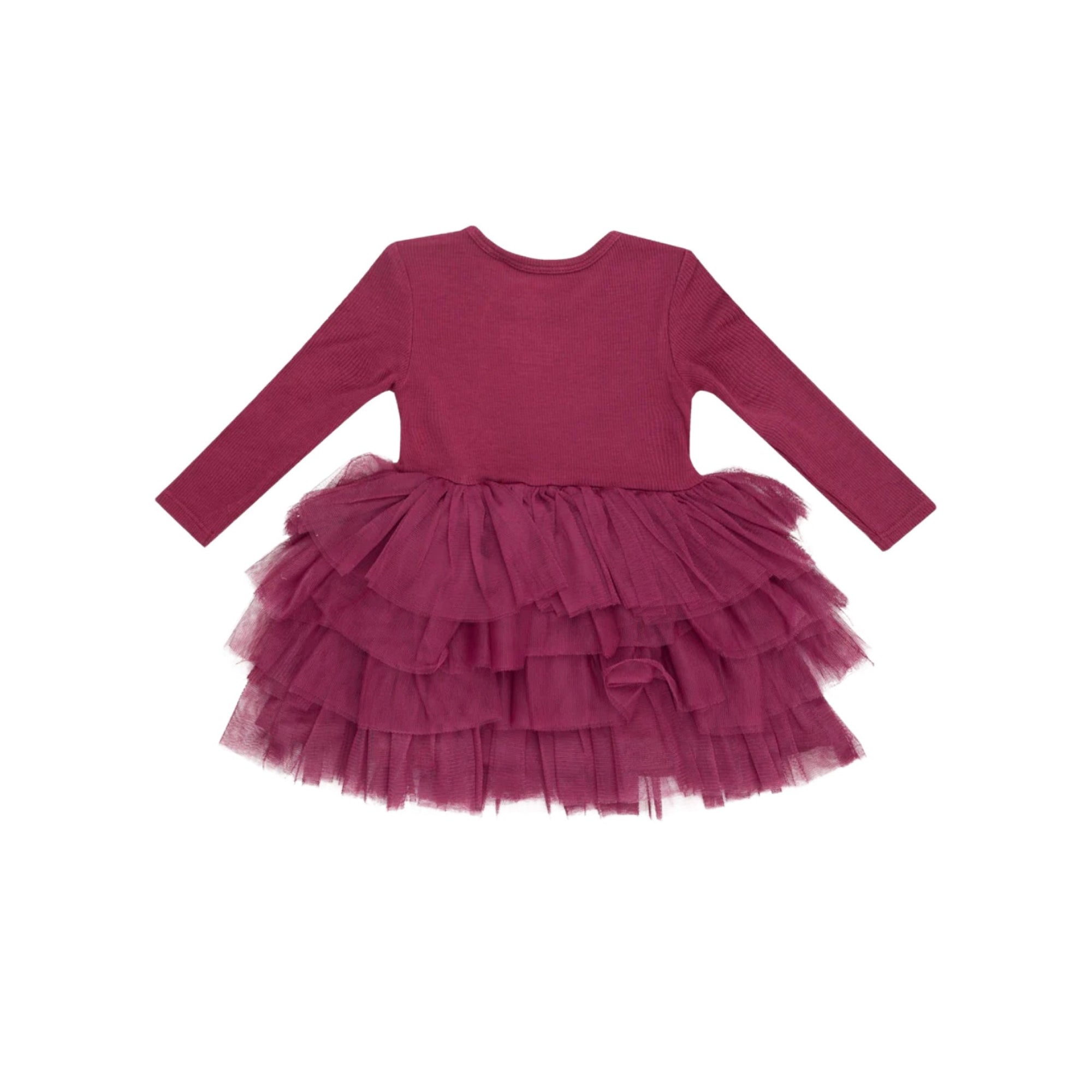 Burgundy Rose Bud Ribbed Tutu Tulle Dress