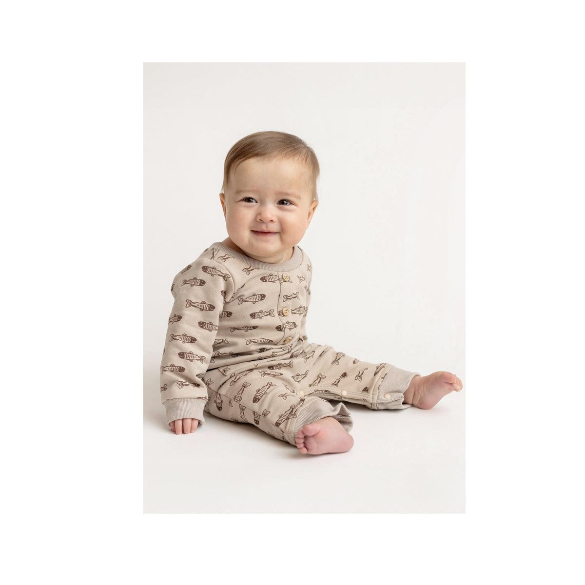 Isaiah Fish Print Baby Boy Romper