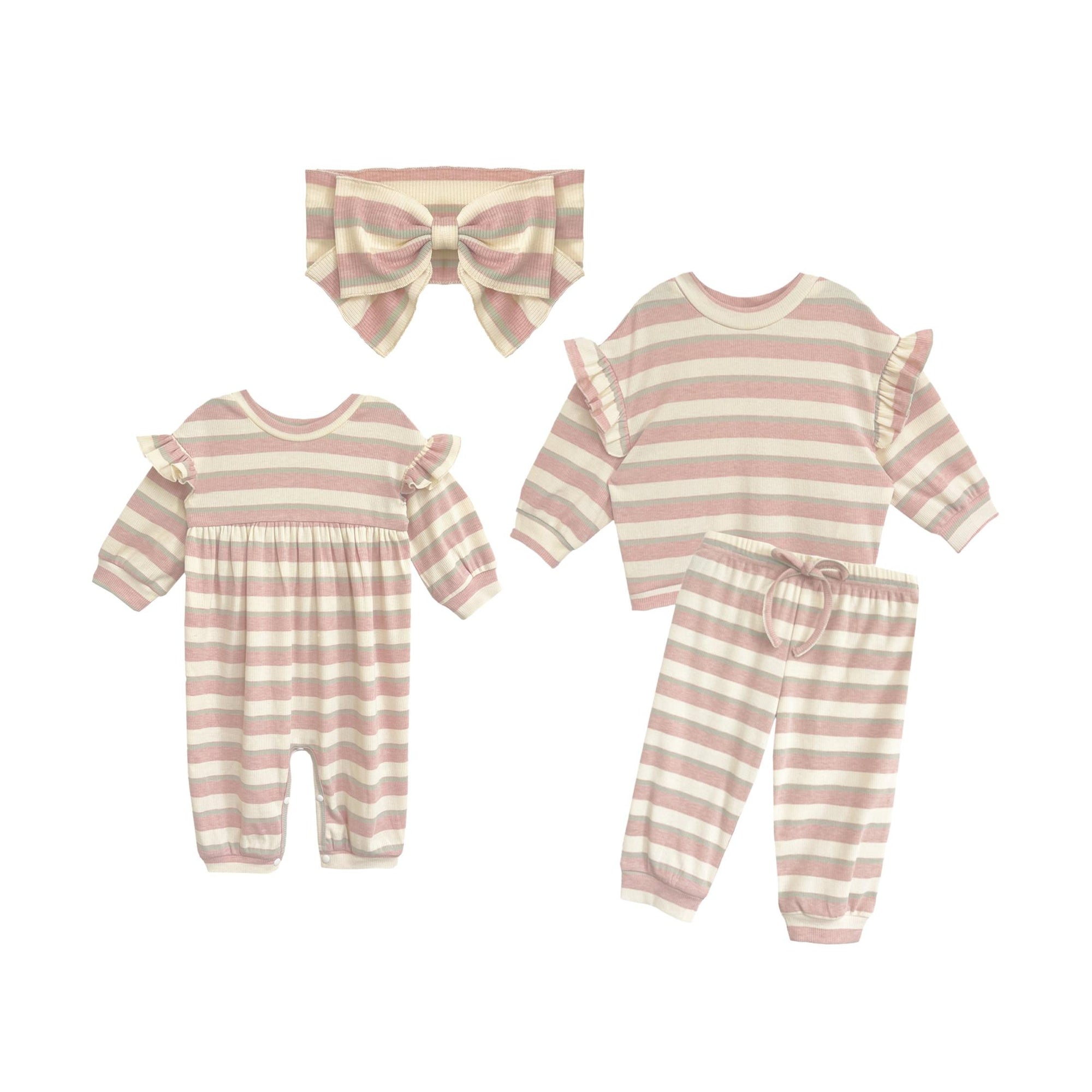 Candy Stripe Ribbed  Baby Girl Romper
