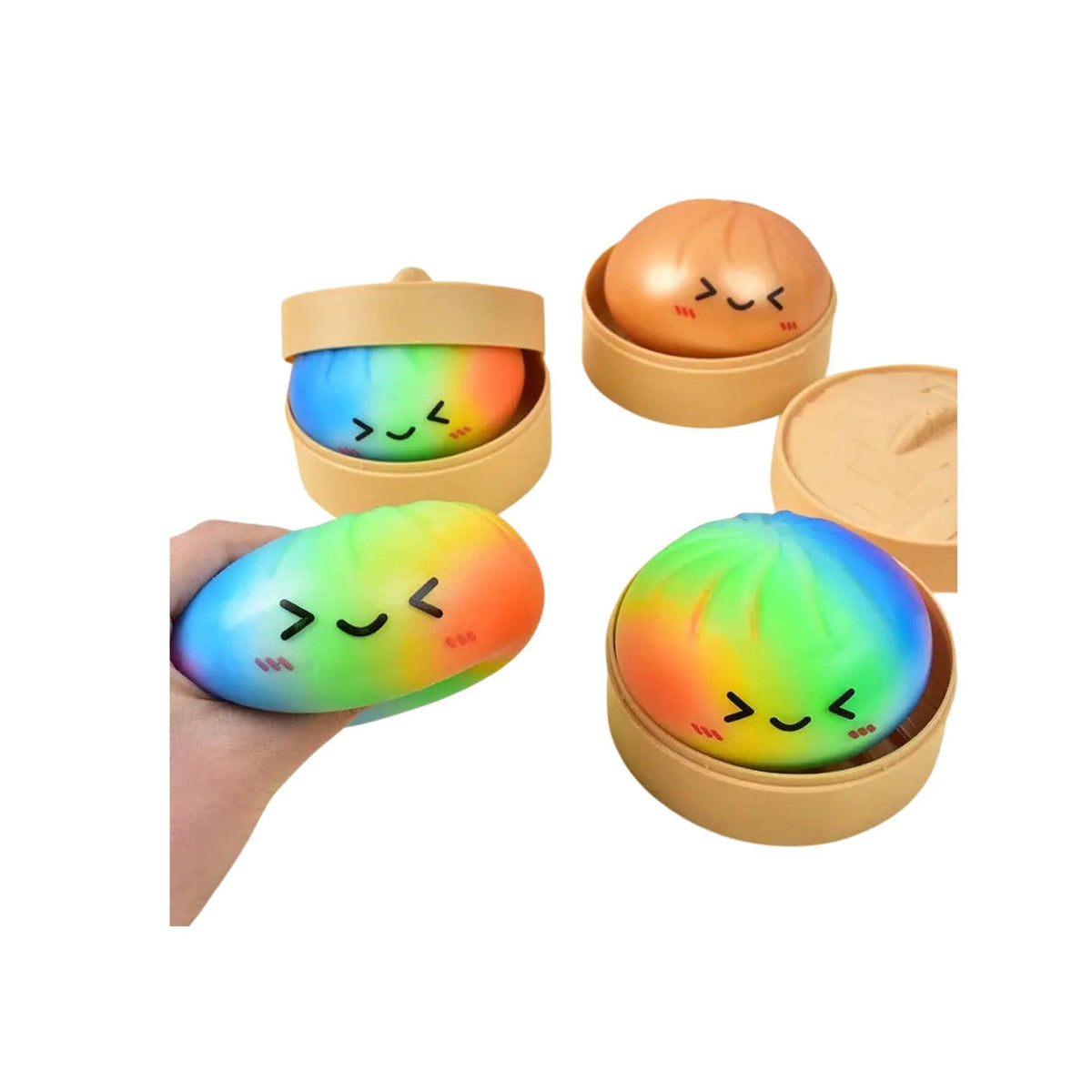 Cartoon Jumbo Steamed Bun Squeeze Toy Rainbow w/Steamer