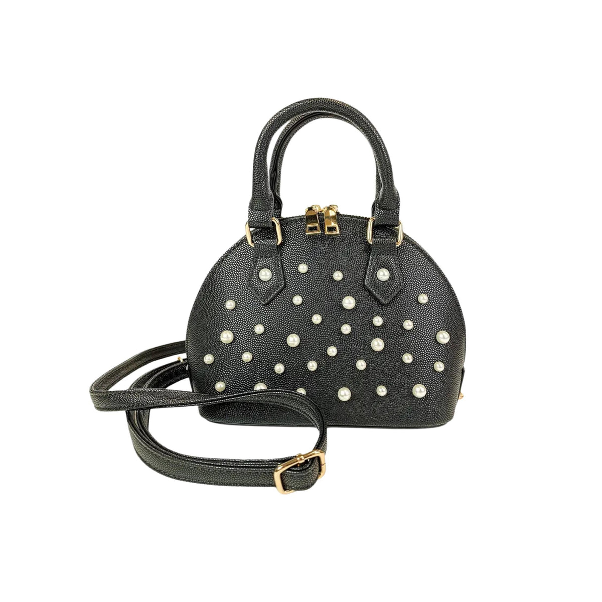 Black Pearl Studs Leather Satchel Purse