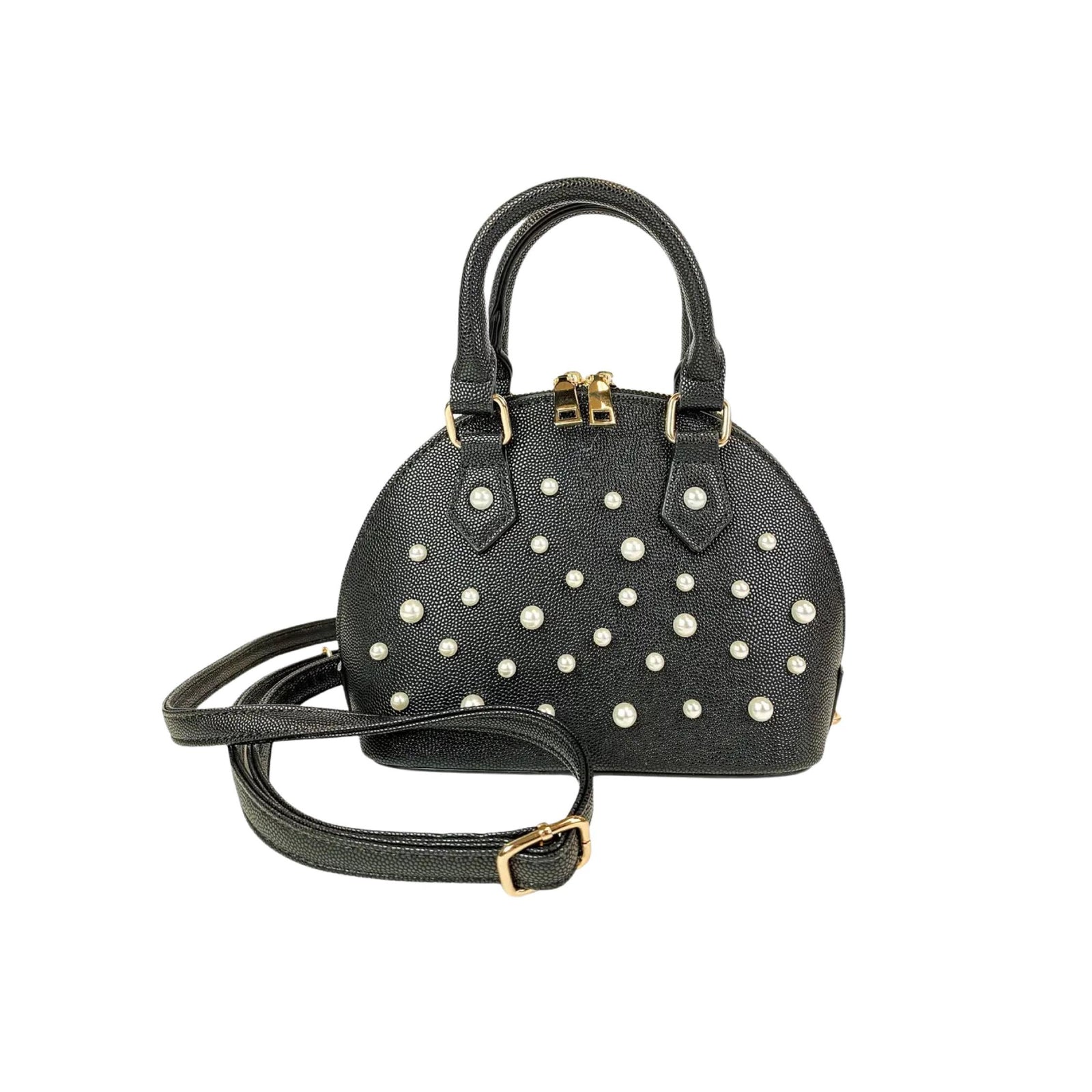 Black Pearl Studs Leather Satchel Purse