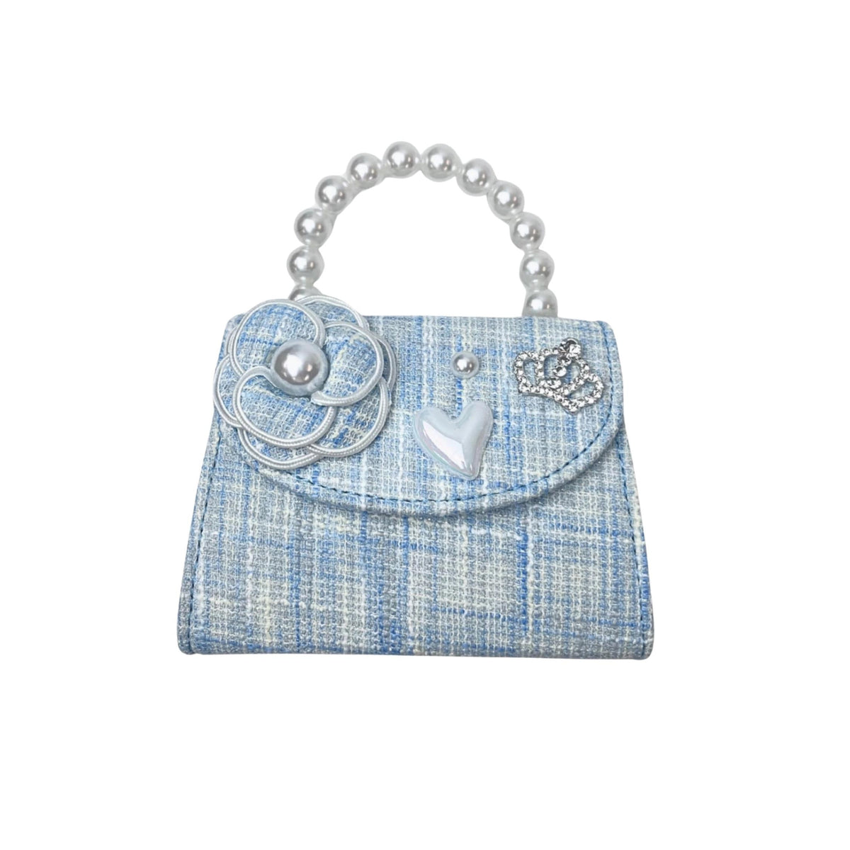 Blue Floral Quilted Tweed Purse