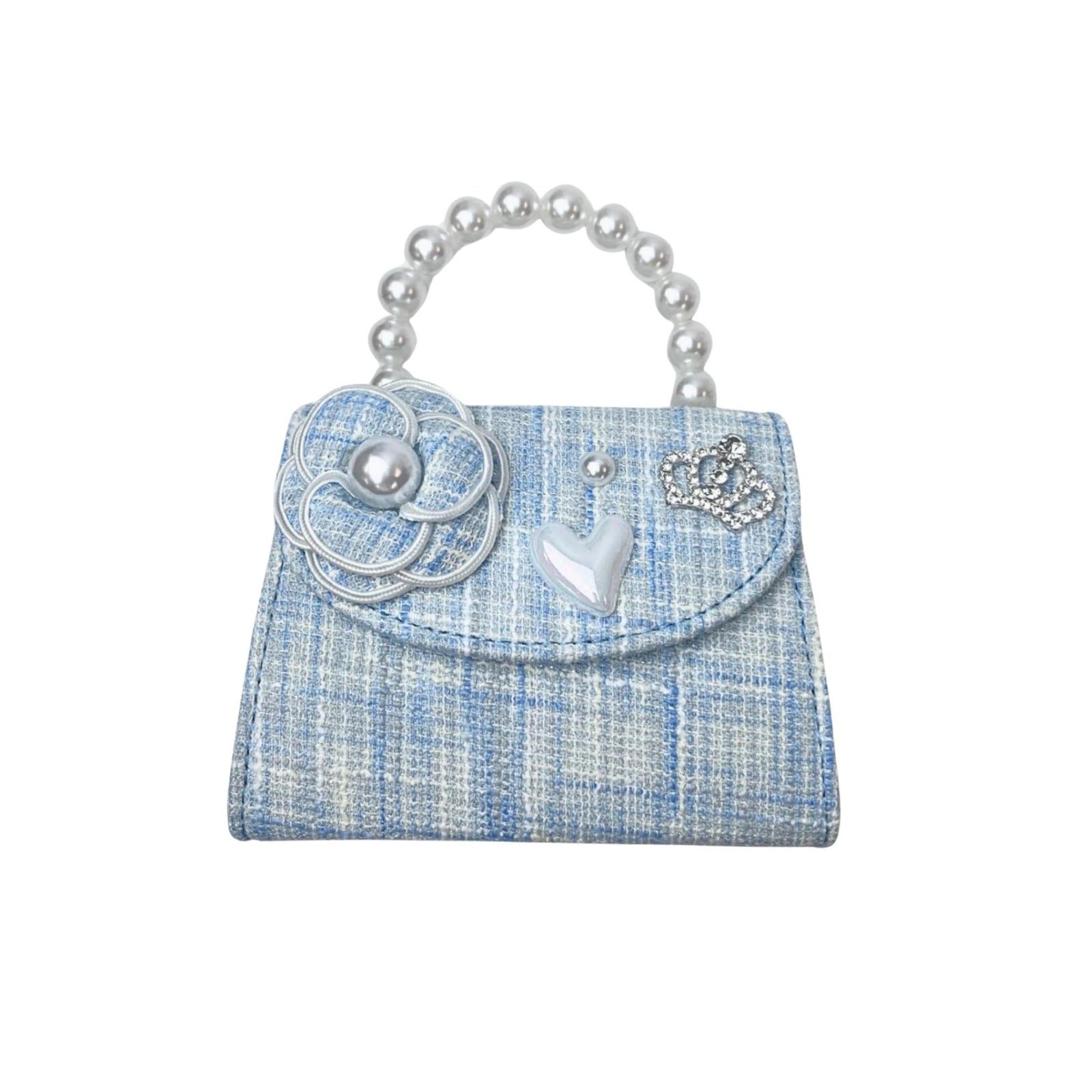 Blue Floral Quilted Tweed Purse