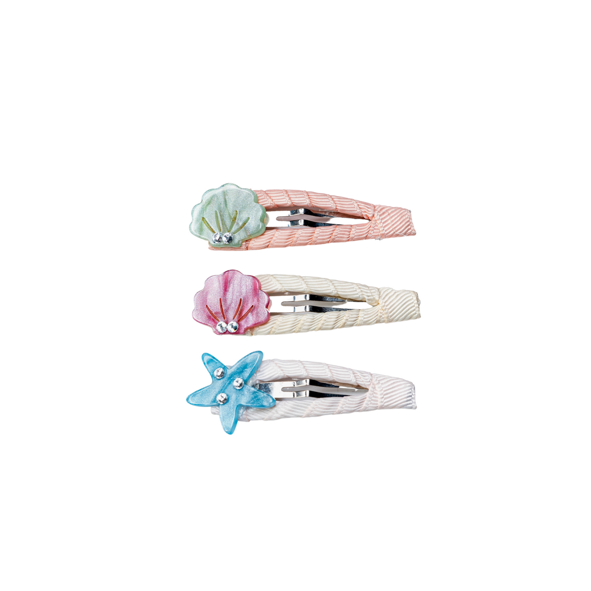 Seashells Pearlized Fabric Covered Hair Snaps