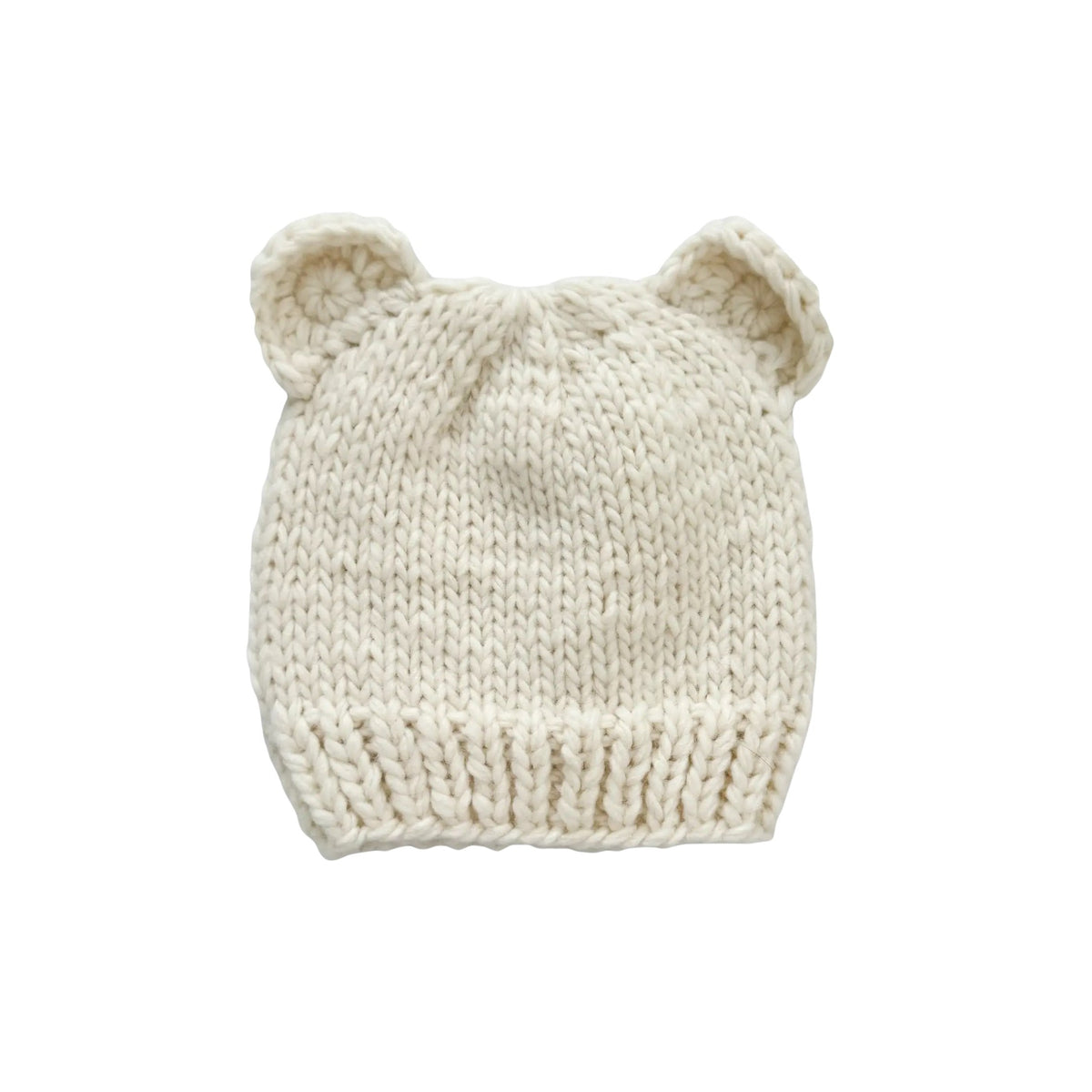 Hand Knit Cream Bear Hat