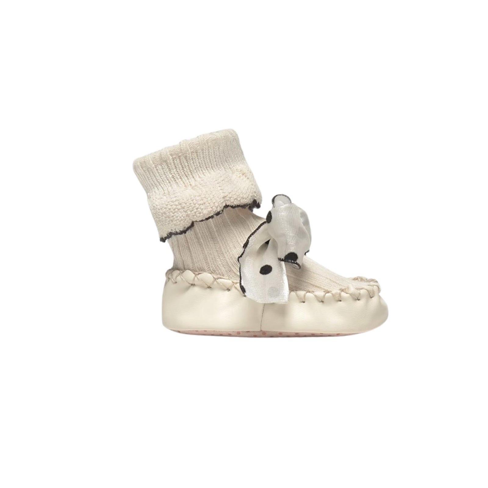 Layette Baby Girl Ivory Moccasins with Bow