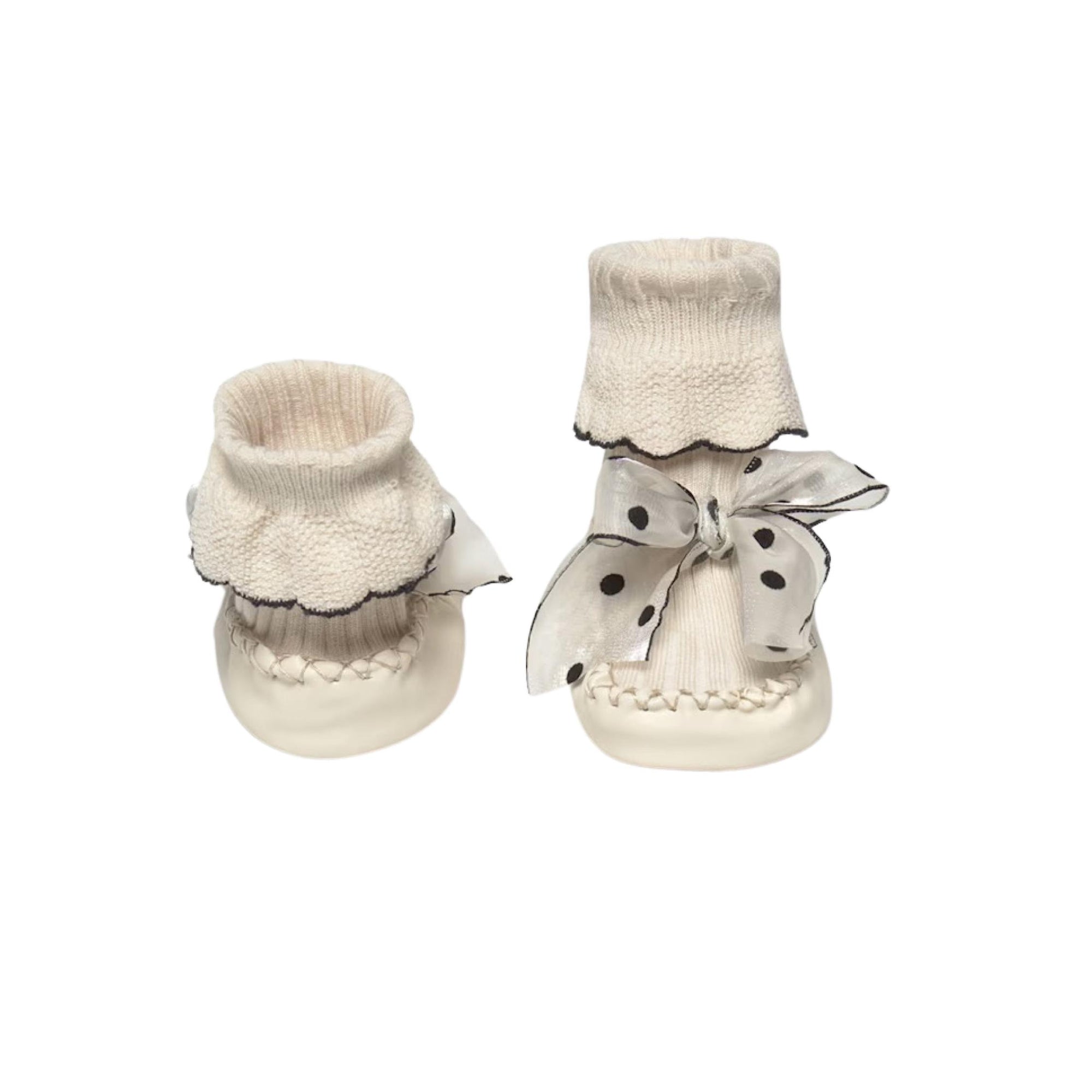 Layette Baby Girl Ivory Moccasins with Bow
