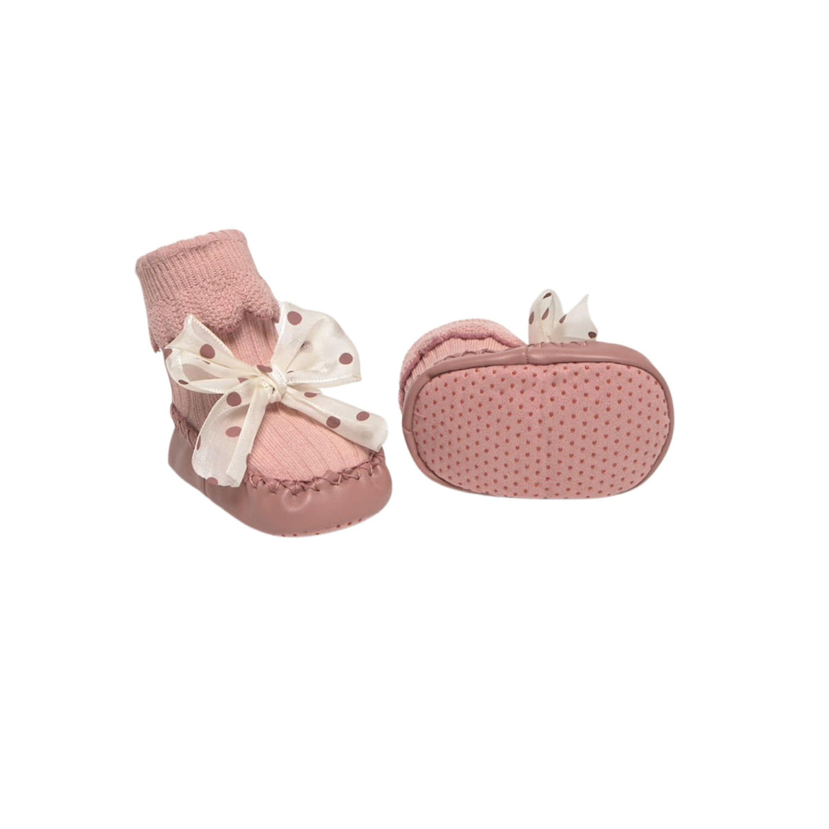 Layette Baby Girl Peach Moccasin with Bow