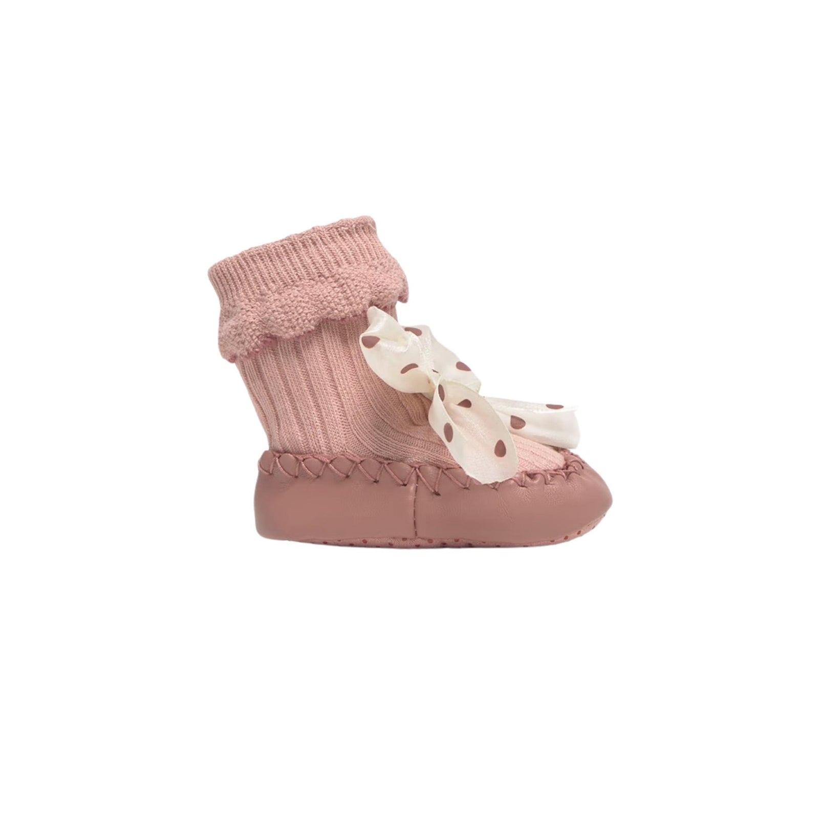 Layette Baby Girl Peach Moccasin with Bow