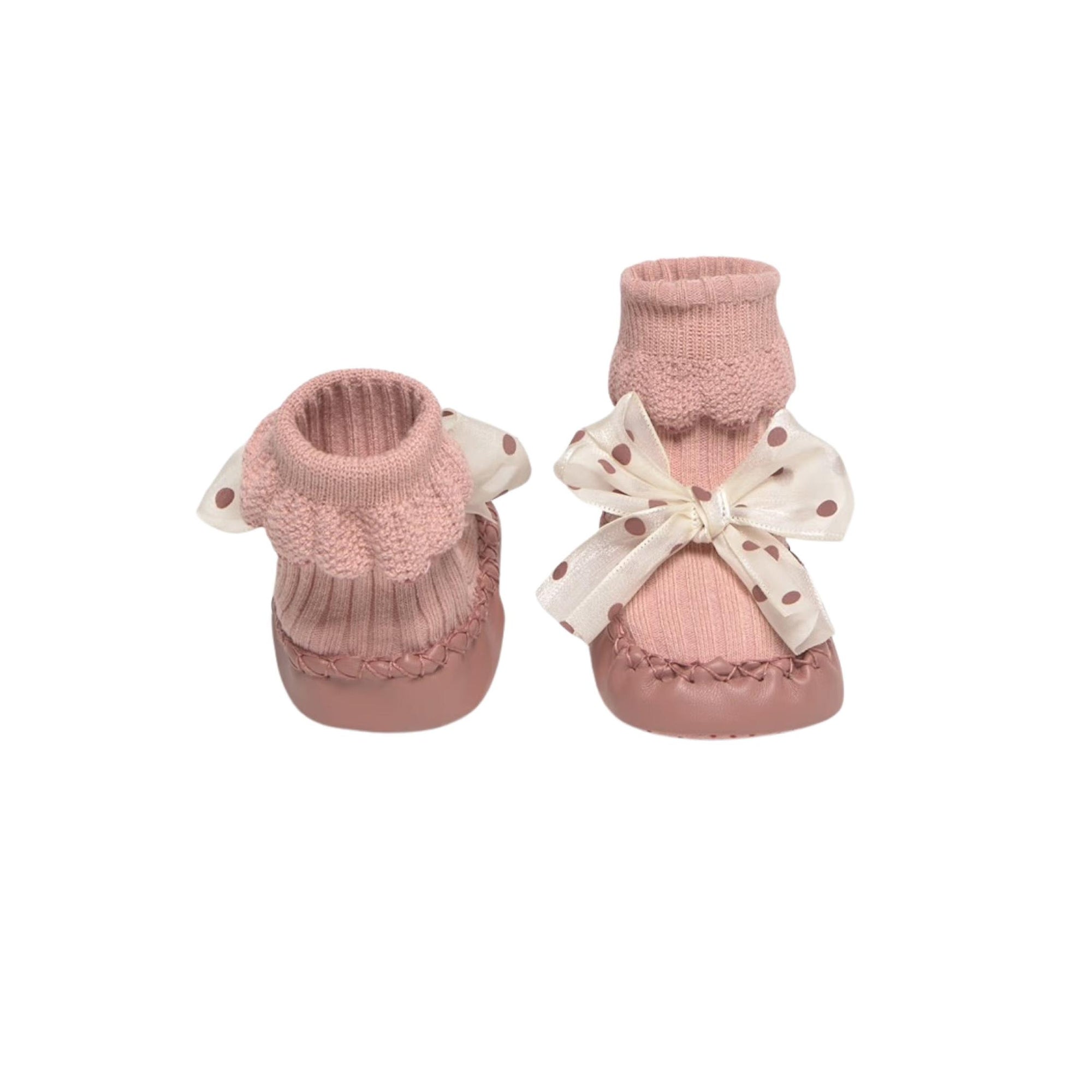 Layette Baby Girl Peach Moccasin with Bow