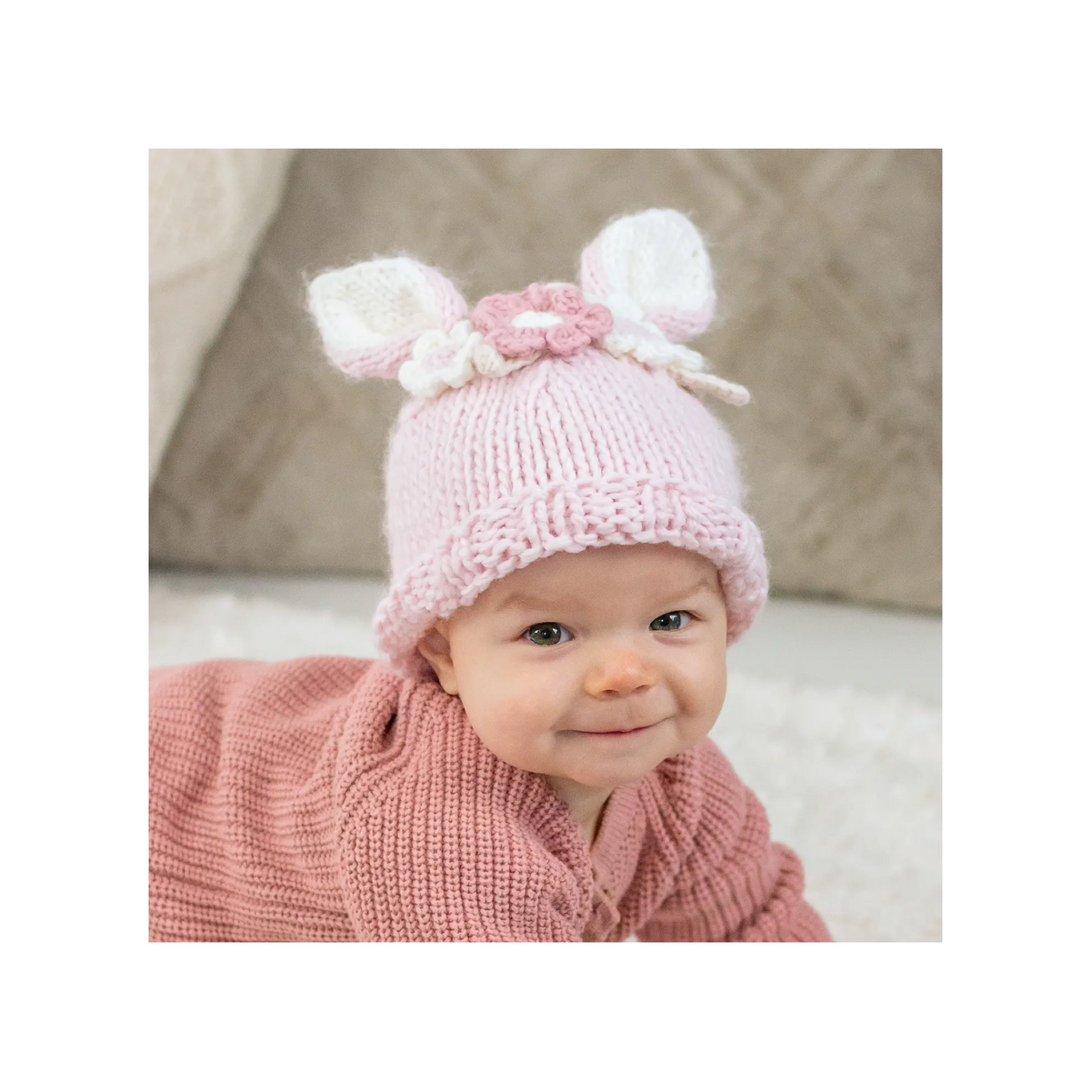 Blush Flower Bunny Beanie Hat