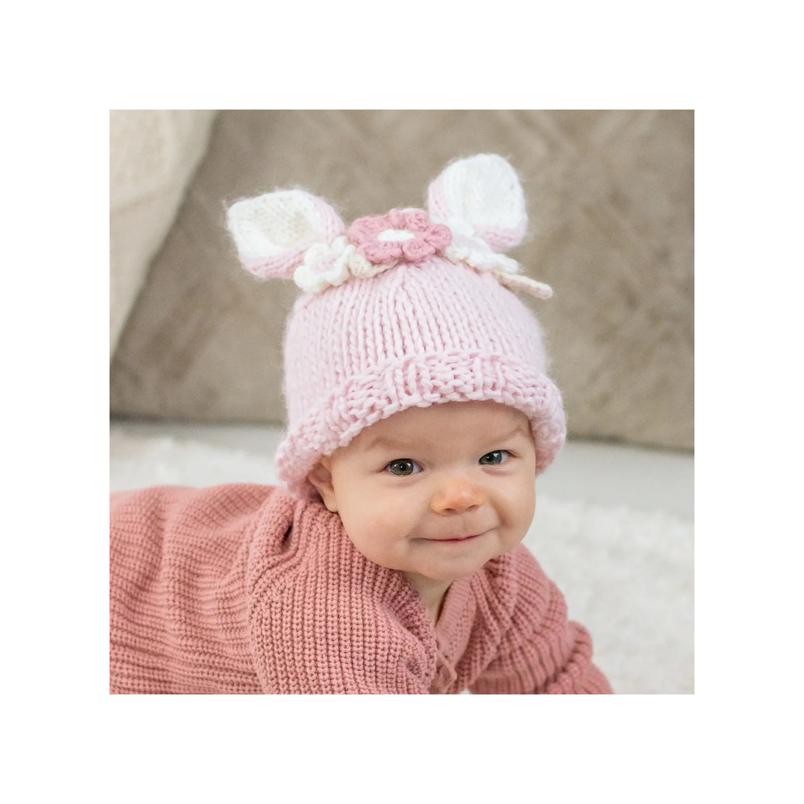 Blush Flower Bunny Beanie Hat