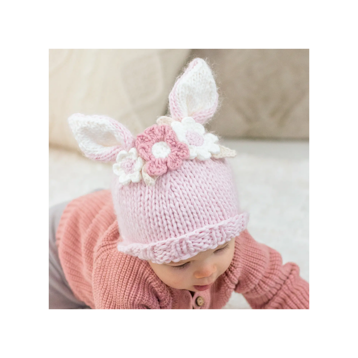 Blush Flower Bunny Beanie Hat