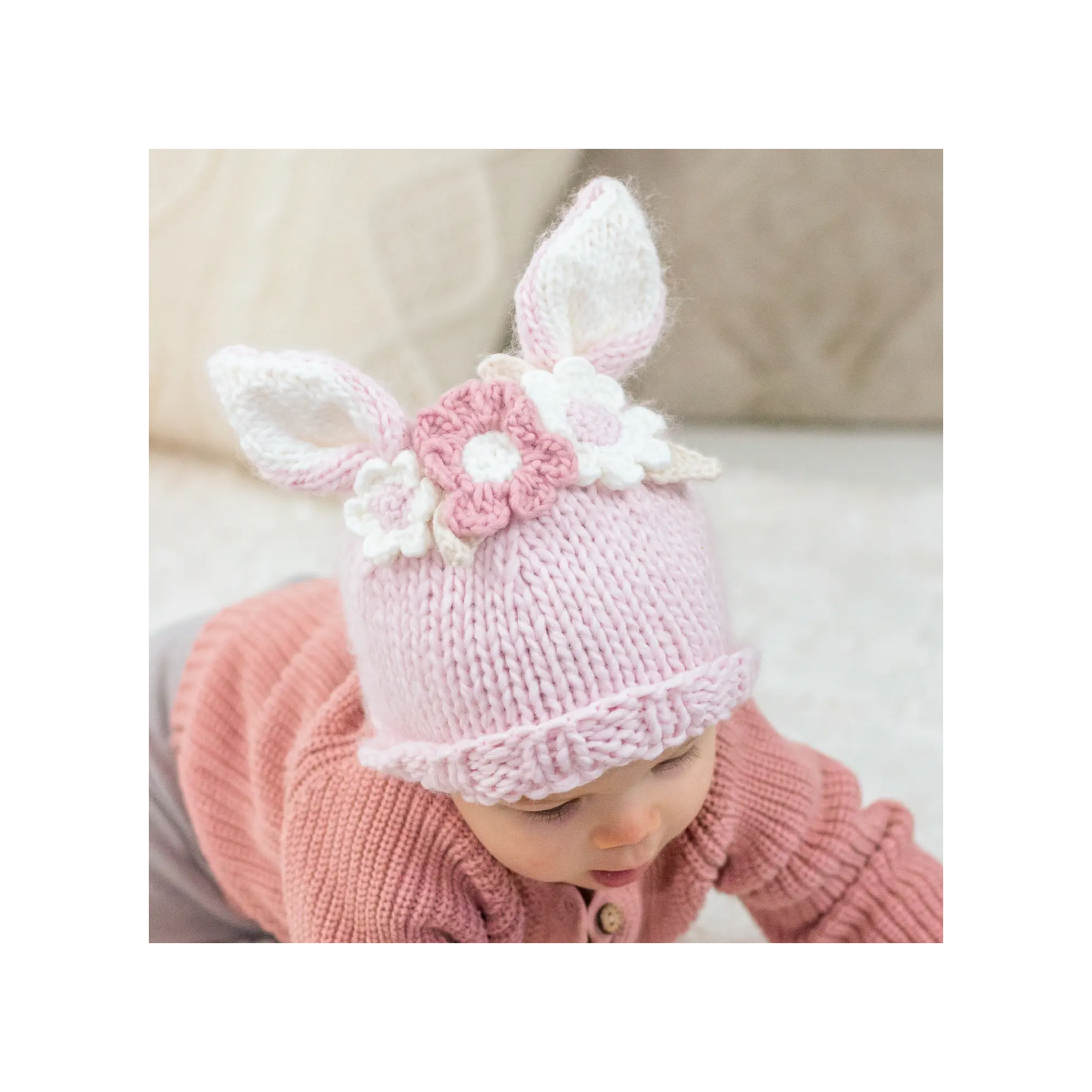 Blush Flower Bunny Beanie Hat