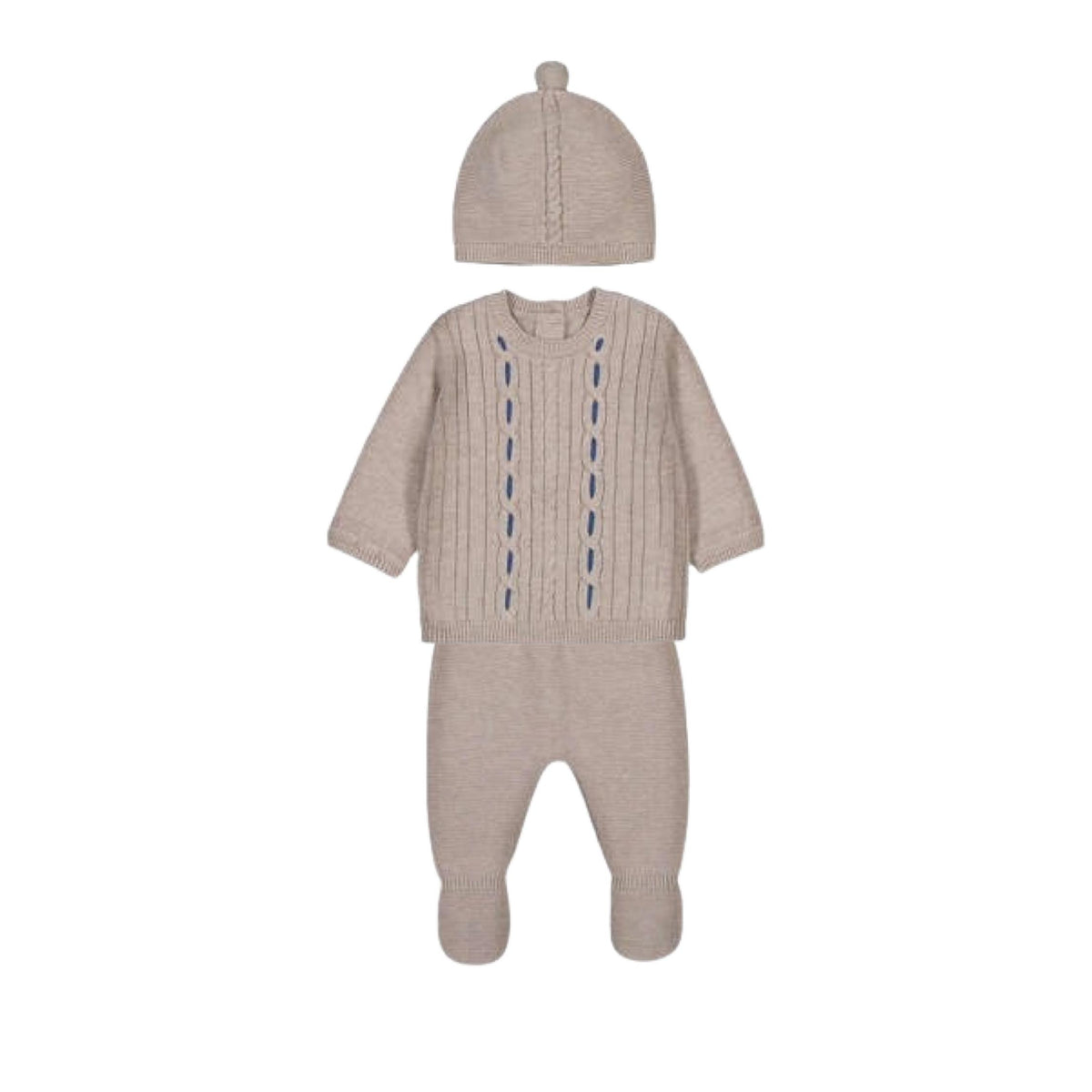 Mocha Baby Boy 3-Piece Layette Knit Set with Hat