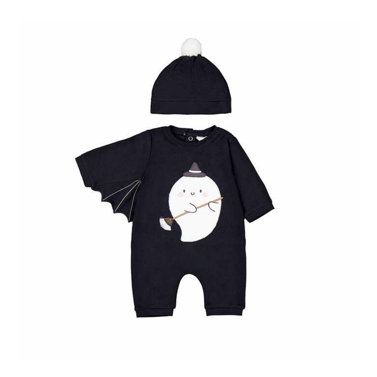 Ghostly Unisex Black Romper with Beanie