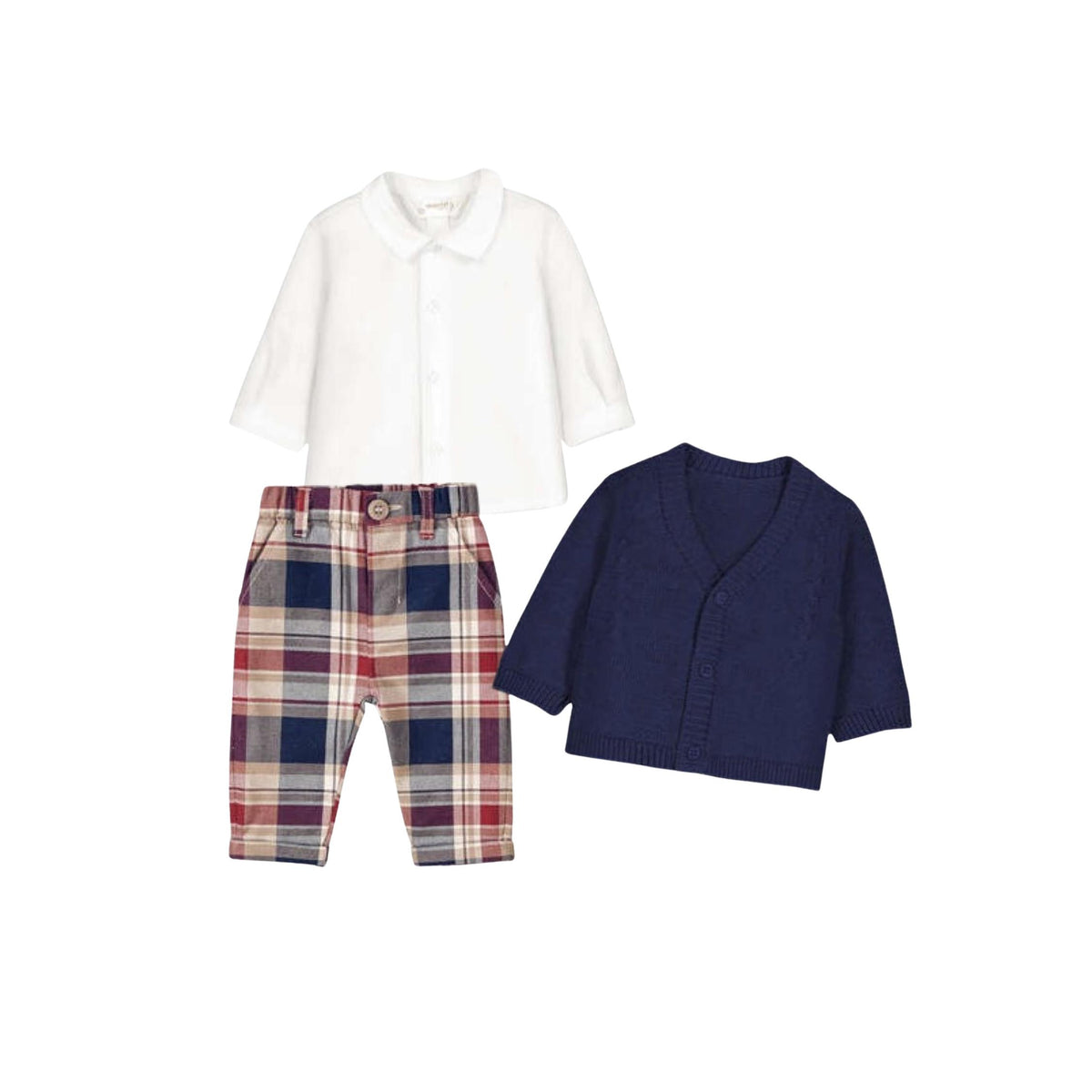 Little Gents 3-Piece Plaid Pant &amp; Cardigan Set