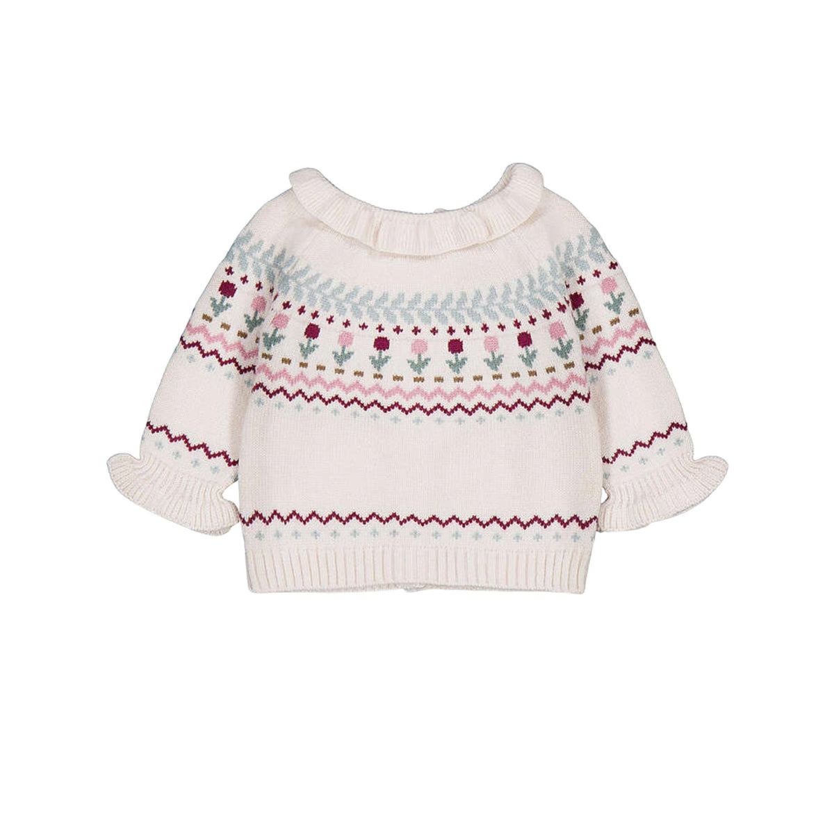 Ivory Jacquard Floral Knit Pattern Sweater