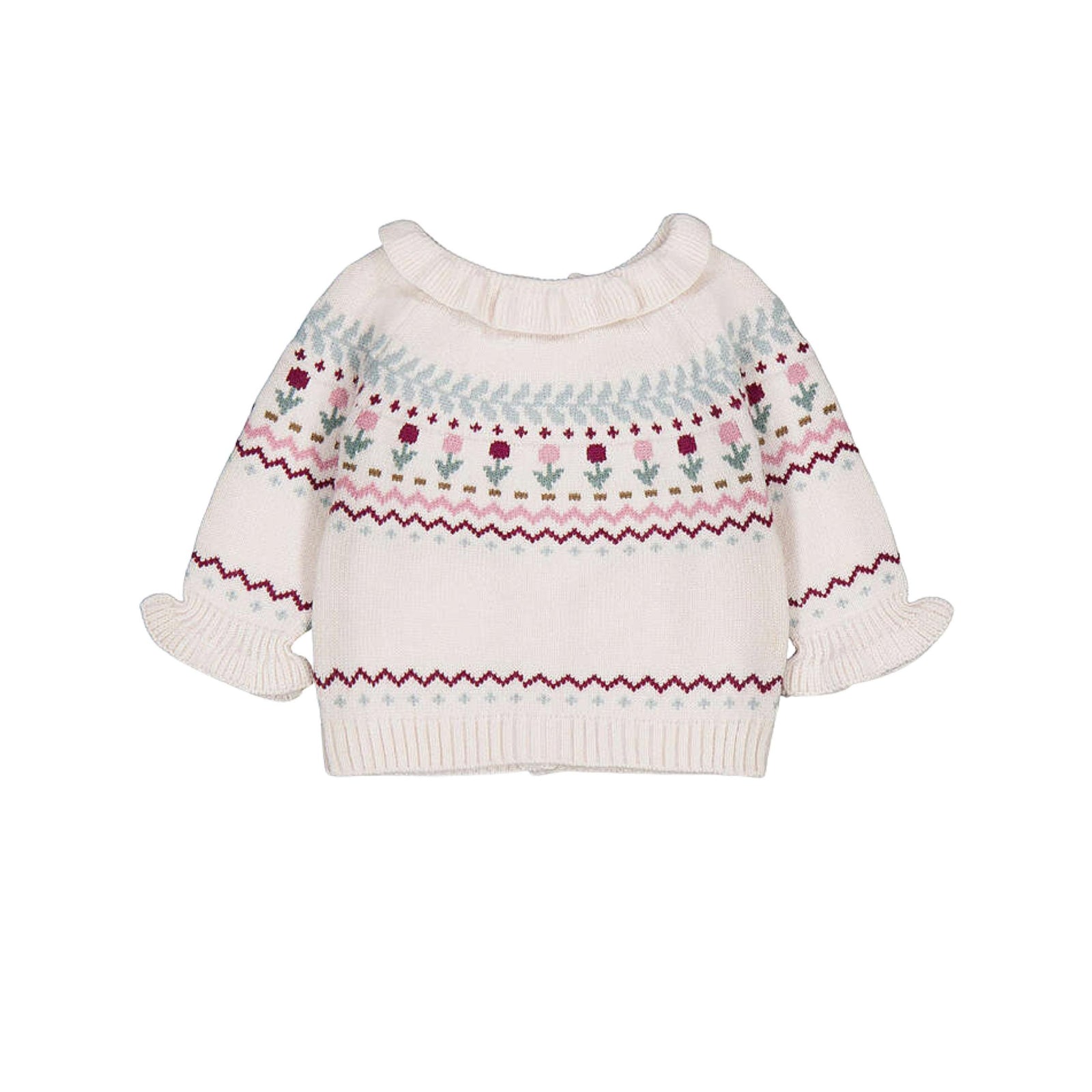 Ivory Jacquard Floral Knit Pattern Sweater