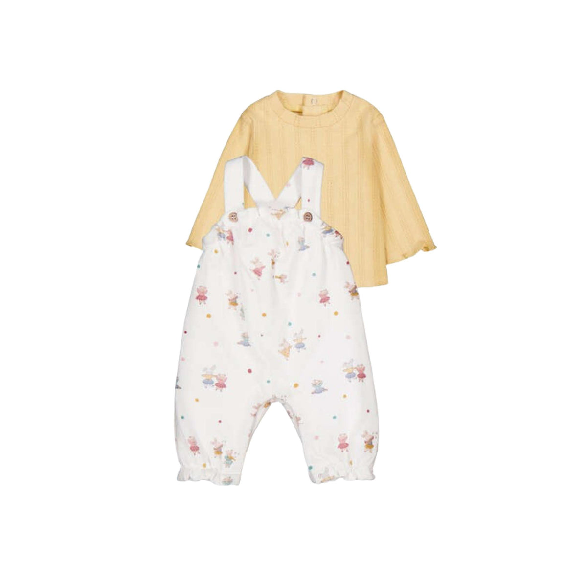 Dancing Animal Print Overalls with Yellow Shirt 2-Piece Set