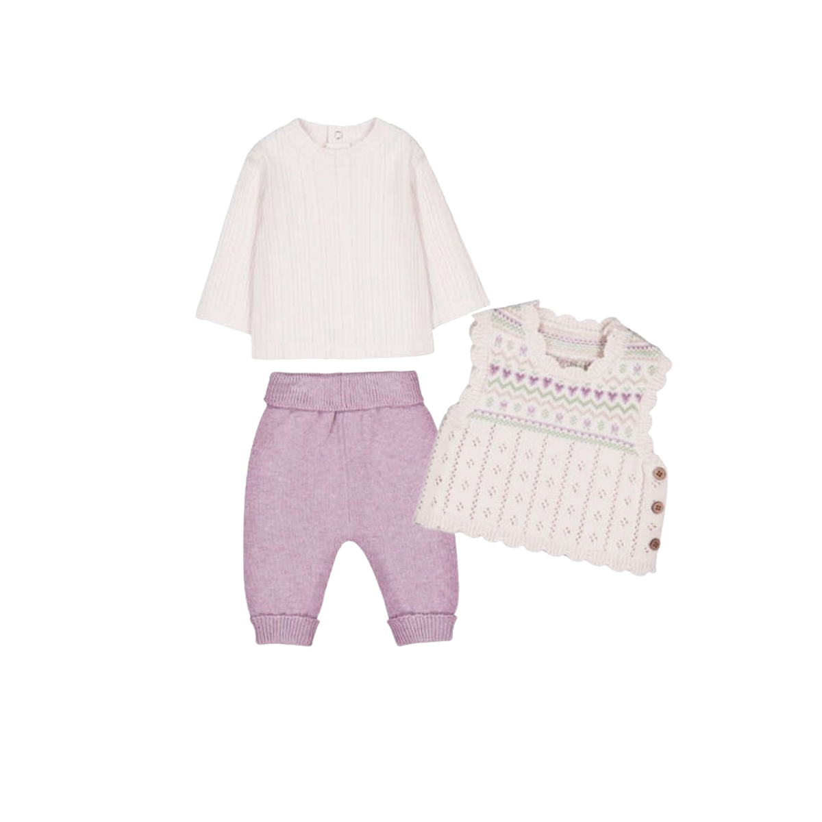 Baby Girl Mauve 3-Piece Knit Pant &amp; Vest Set
