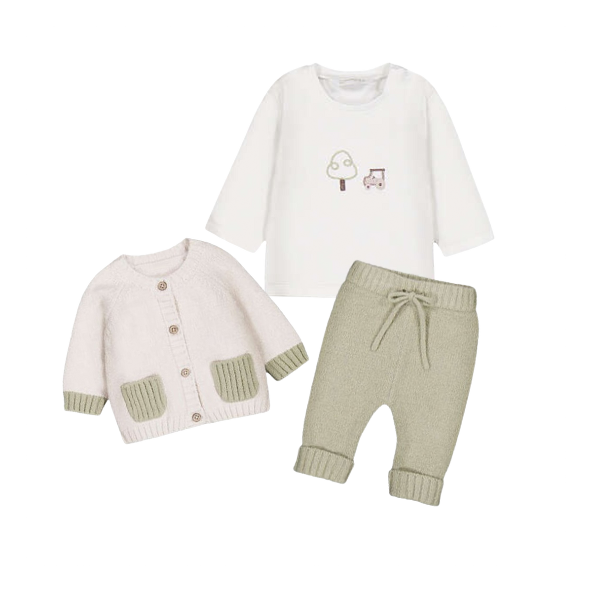 Sage Cardigan &amp; Pant Knit 3-Piece Baby Boy Set