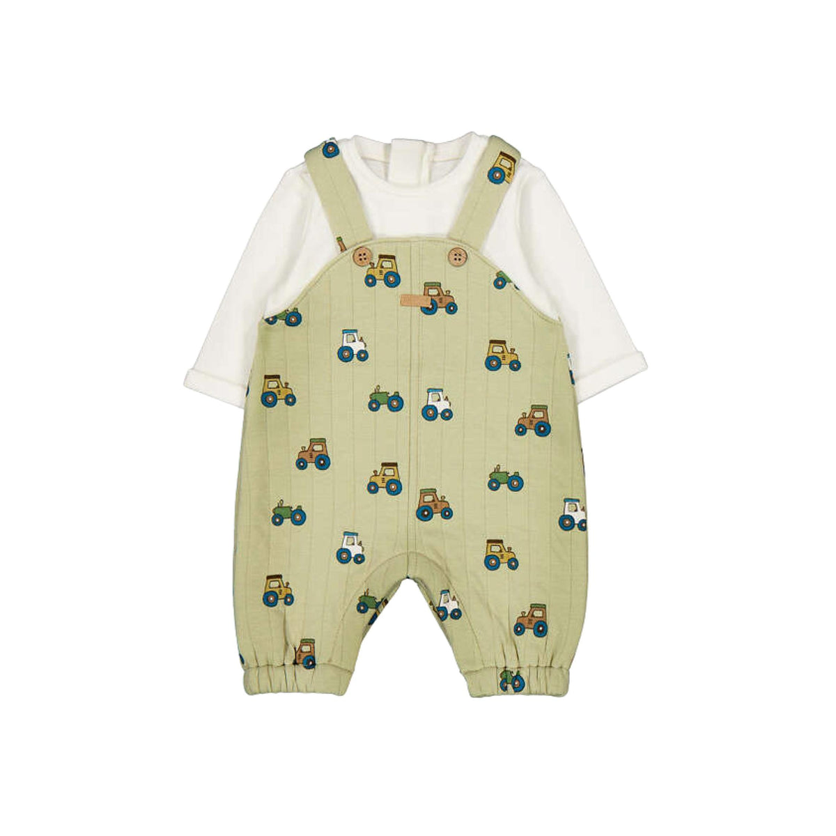 Tractor Print Sage Long Sleeve Romper