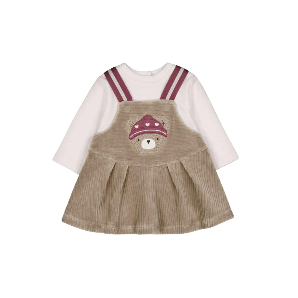 Brown Bear Motif Dungaree Dress