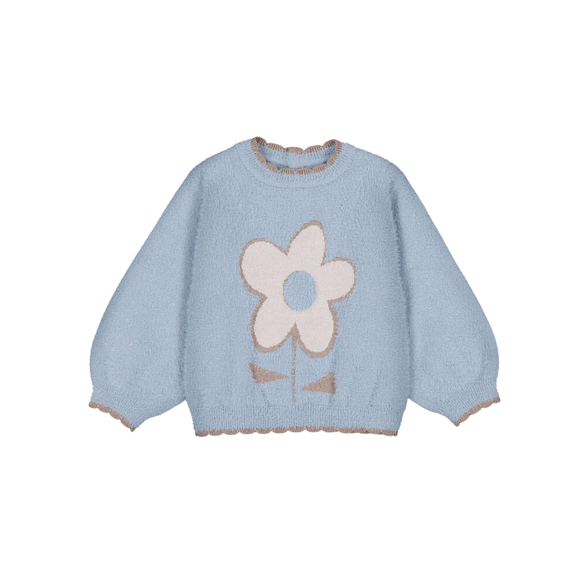 Blue Fuzzy Flower Girls’ Sweater