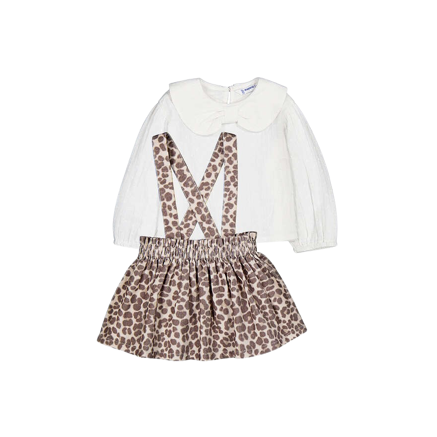 Leopard Skirt 2-Piece Set with Suspenders